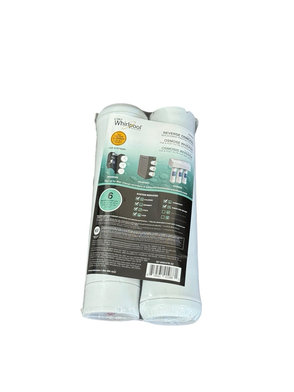Whirlpool WHEERF, WHAROS5 WHER25, WHAPSRO, 6-Months Replacement Filter New