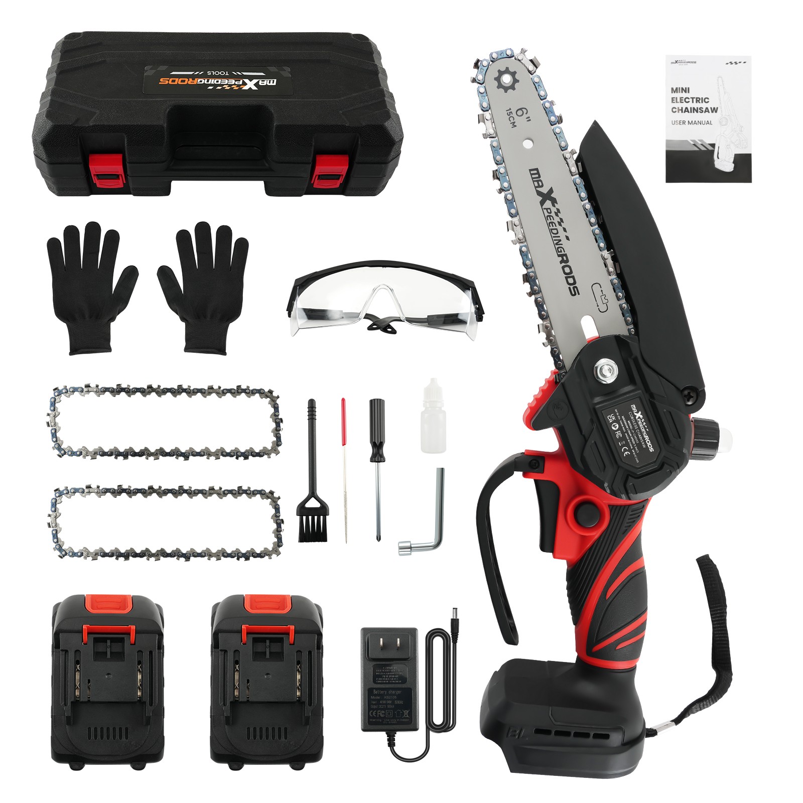 21V Cordless for Mini Chainsaw with 2 Batteries 3 Chains Portable Garden Pruning
