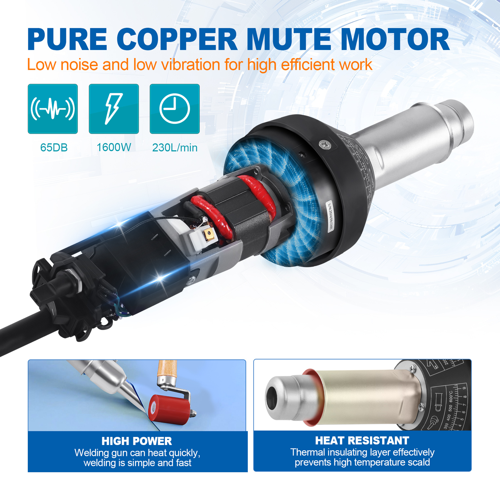1600W Professional Heat Gun Hot Air Torch Plastic Welding Gun Roofing Welder