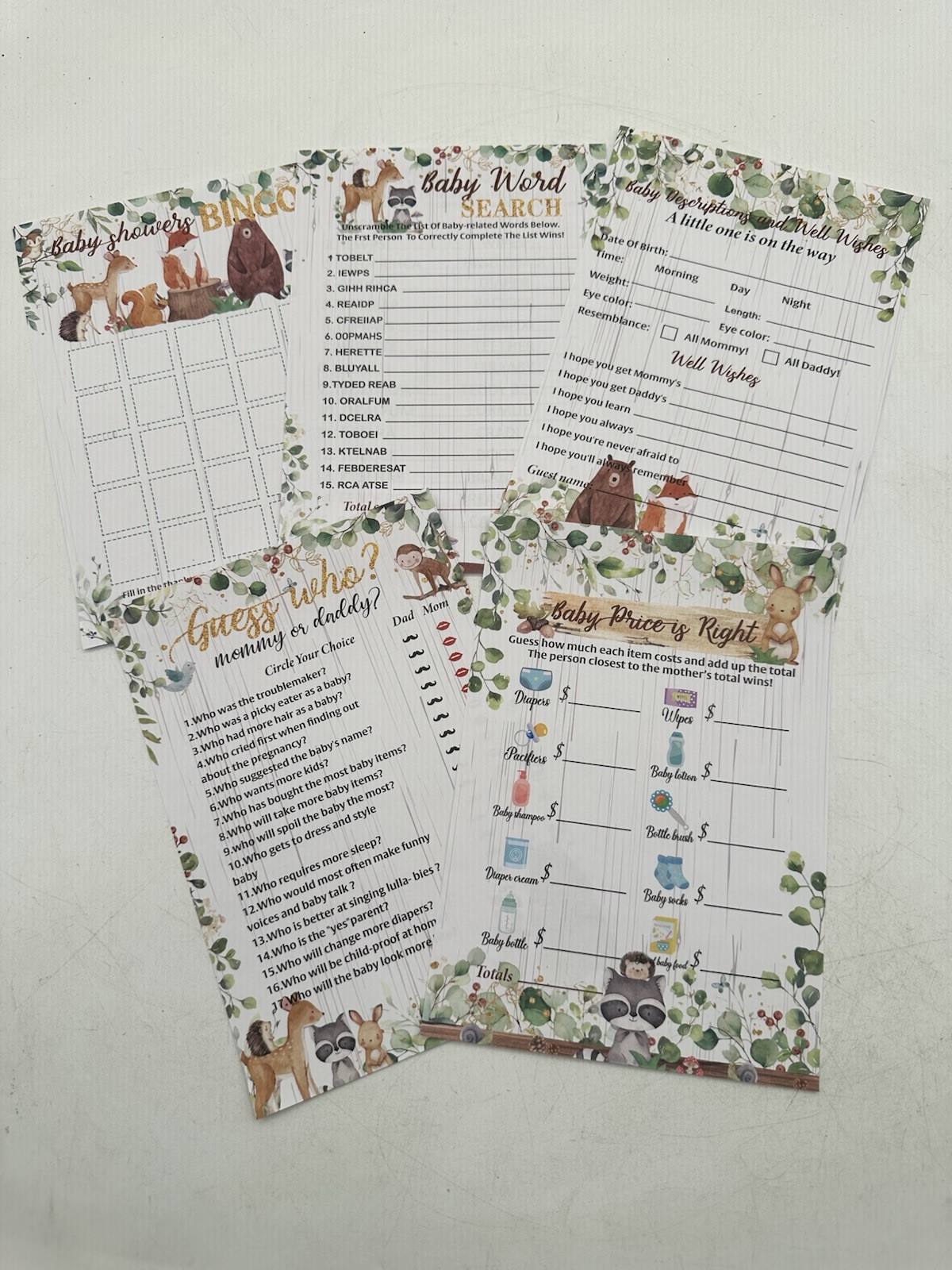Woodland Theme Unisex Baby Shower Games And Coordinated Decorative Streamers
