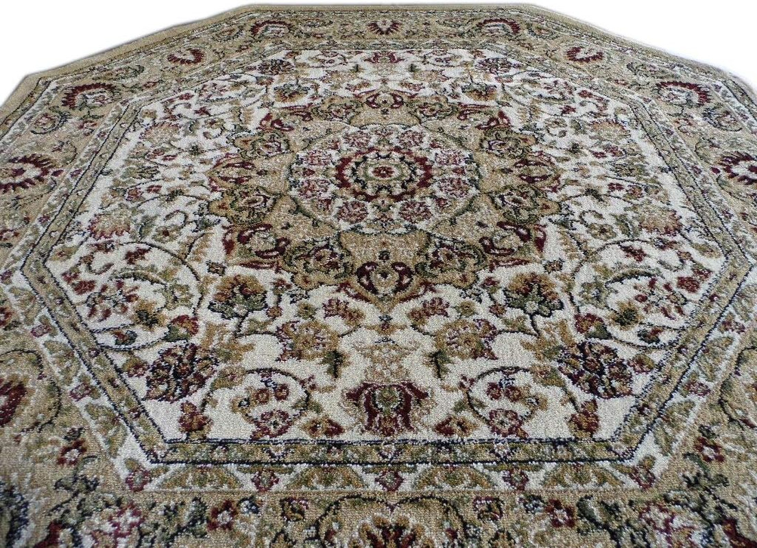 Traditional Octagon Area Rug Design 401 Ivory (7 Feet 3 Inch X 7 Feet 3 Inch)
