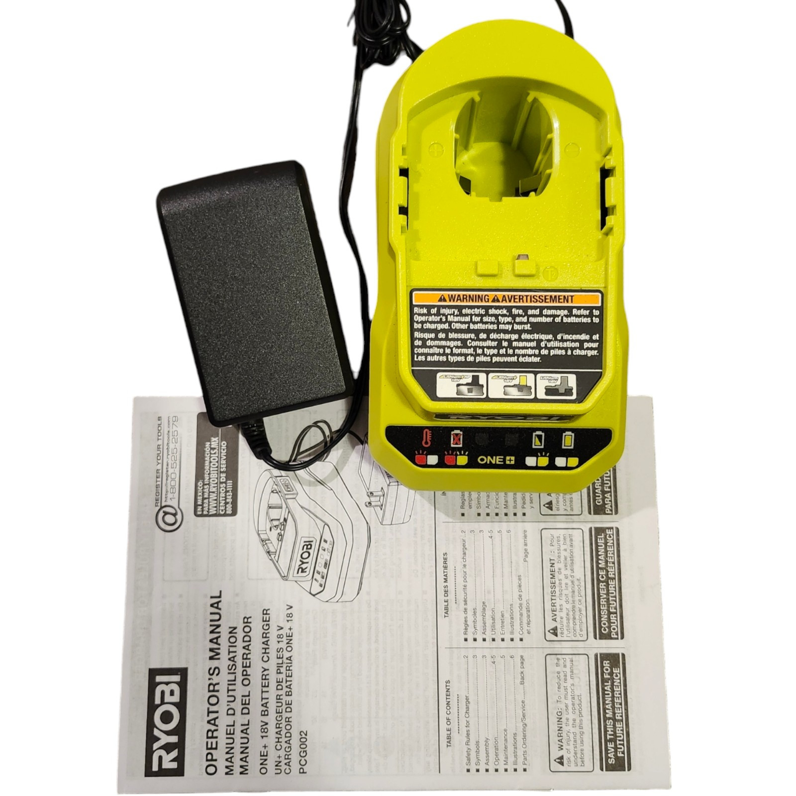 Genuine OEM RYOBI PCG002 18V Volt ONE+ Lithium-Ion Battery Charger.