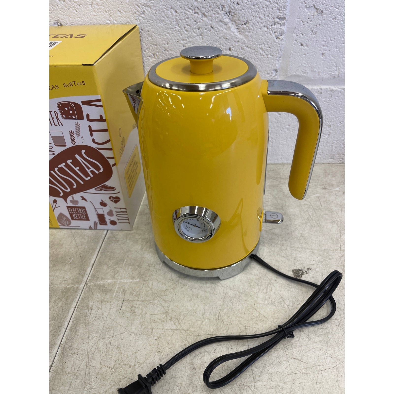 SUSTEAS Electric Kettle 57oz Hot Tea Kettle Water Boiler w Thermometer – Yellow