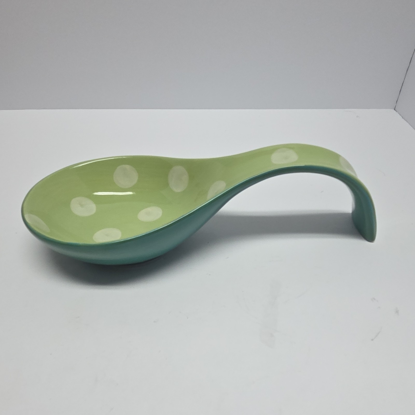 gp Green White Polka Dot Ceramic Spoon Rest Modern Design Less Than 10 in