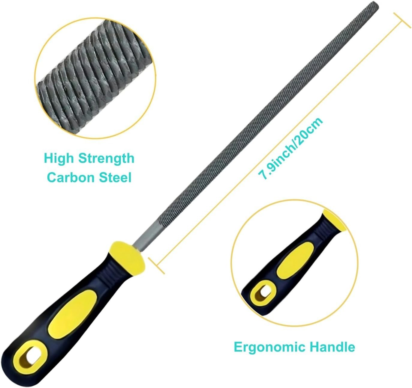 3 pcs Metal File Set, 8-inch,Professional High Carbon Steel 8 inch, Yellow
