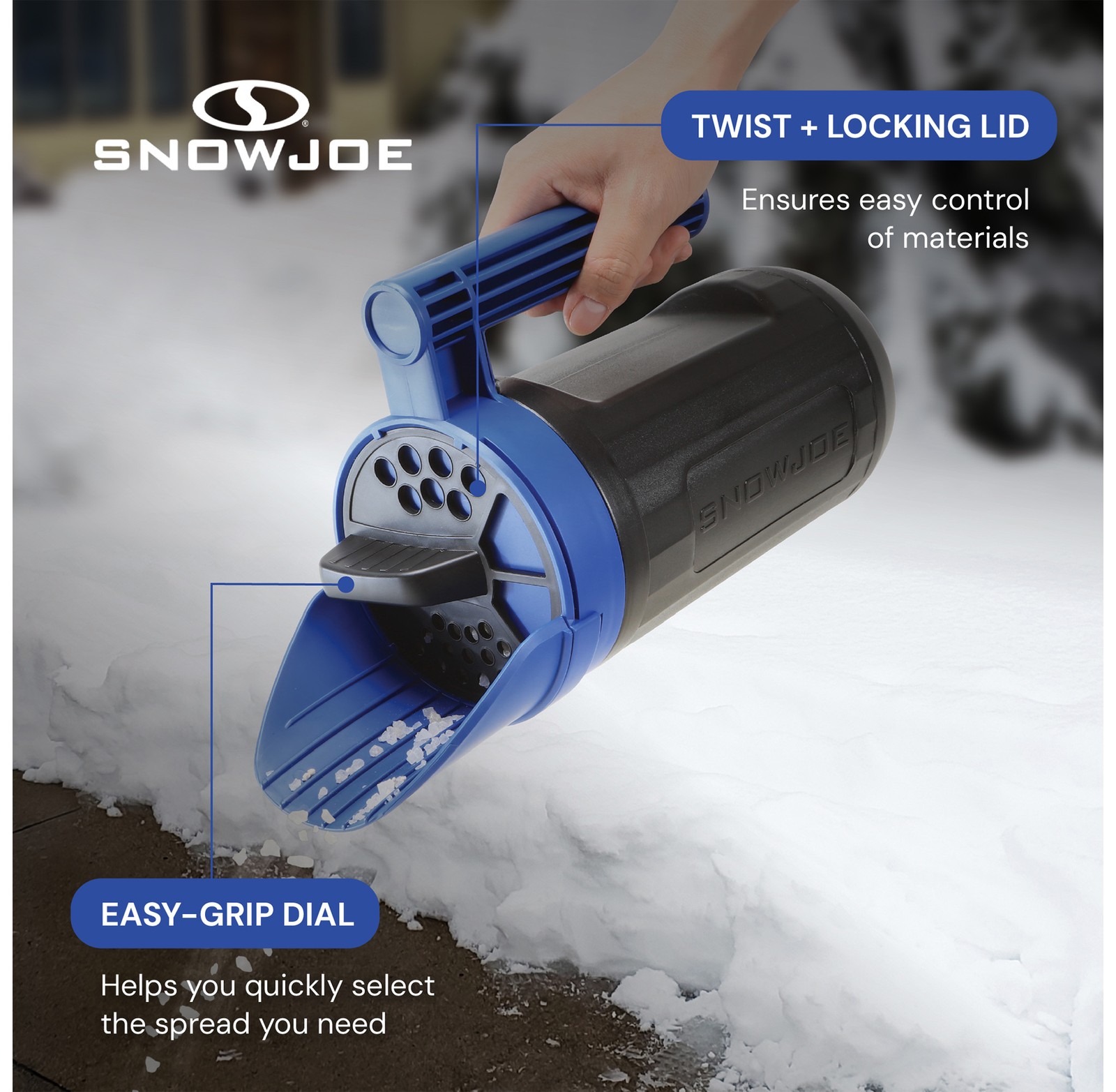 Snow Joe Handheld All-Season Multi-Purpose Spreader, 5 Lb Capacity, Blue/Black