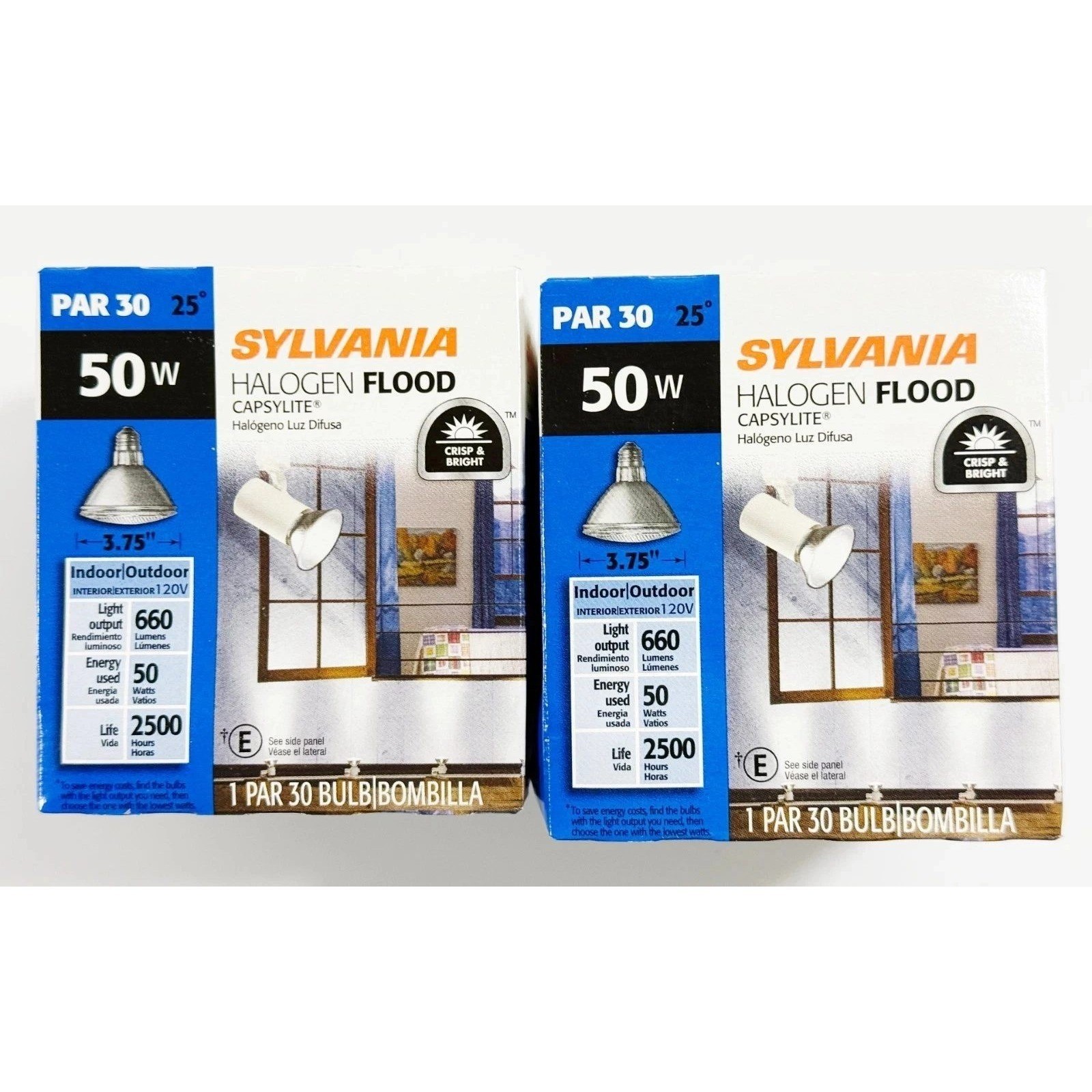 Sylvania Flood Light Bulbs 2 Pack PAR 30 50W 120V 25 Degree NFL 660 Lumens