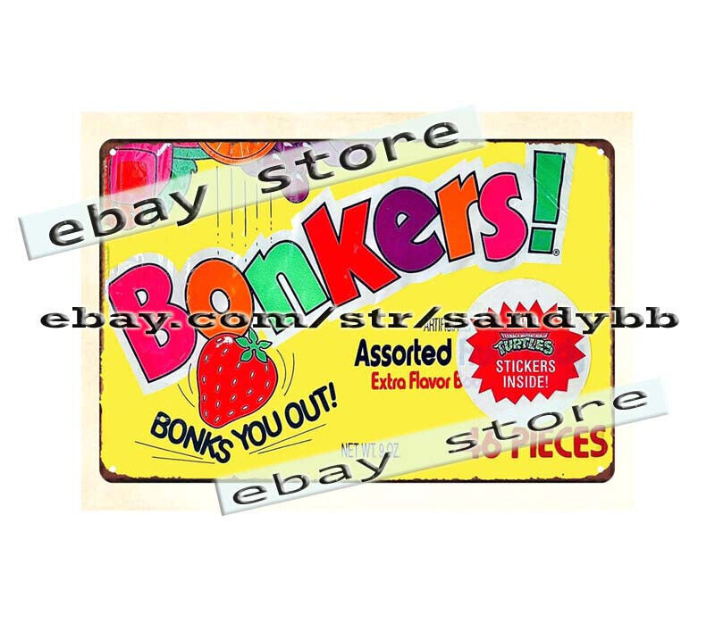 home accents living room 1989 BONKERS CANDY bonks you out metal tin sign