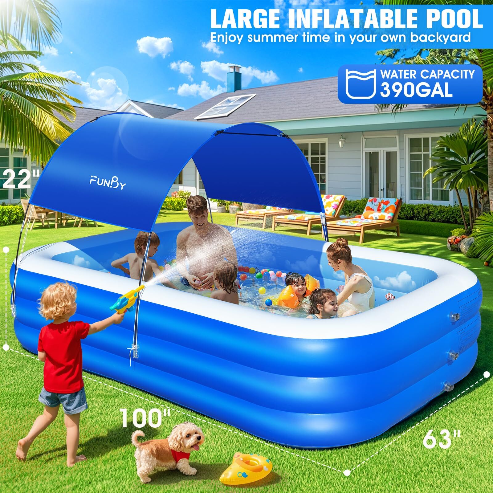 Alberca Inflable Extra Grande Piscina Familiar con Techo Para Niños y Adultos
