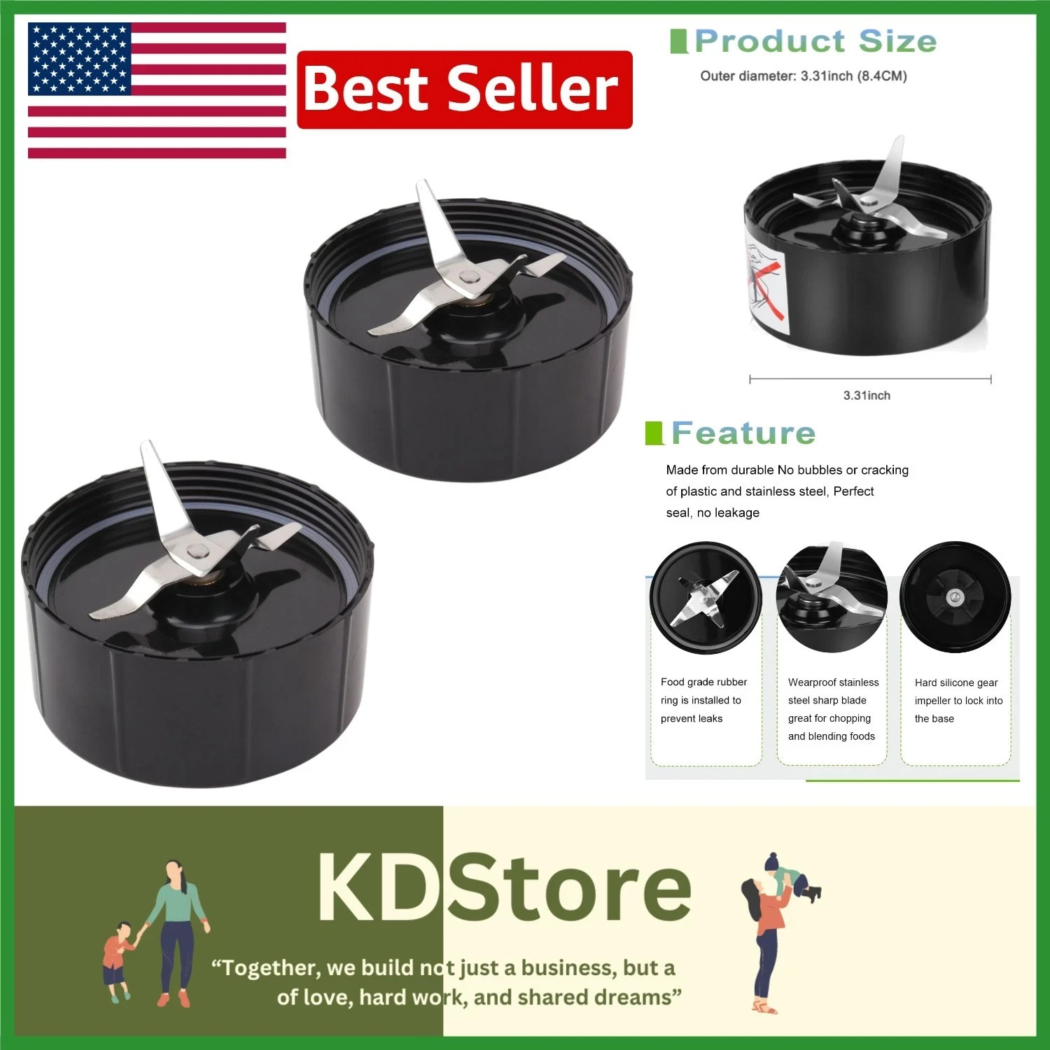 2-Pack Cross Blade With Gasket For Magic Bullet Blender MB-1001 Replacement Part