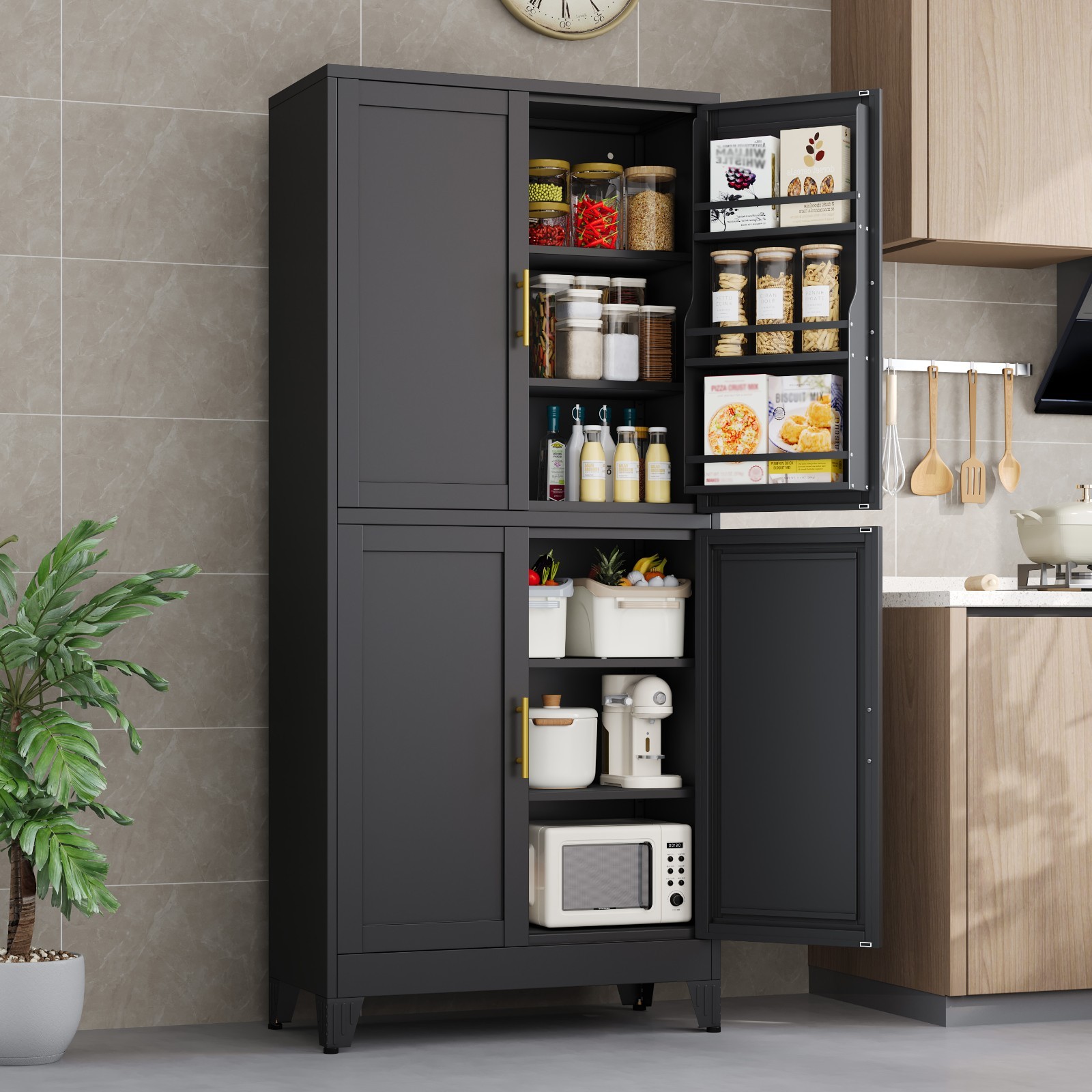 74.8″ H Metal Pantry Cabinet, Adjustable Shelves, Cupboard for Kitchen & Dining