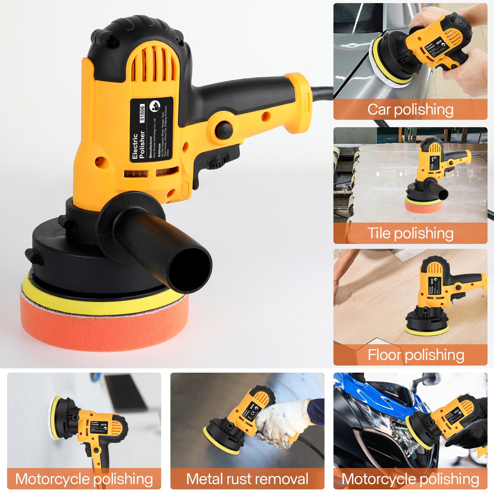 800W Car Polisher Buffer Sander Polishing Machine Kit Waxing with 5″ Pad Bonnet