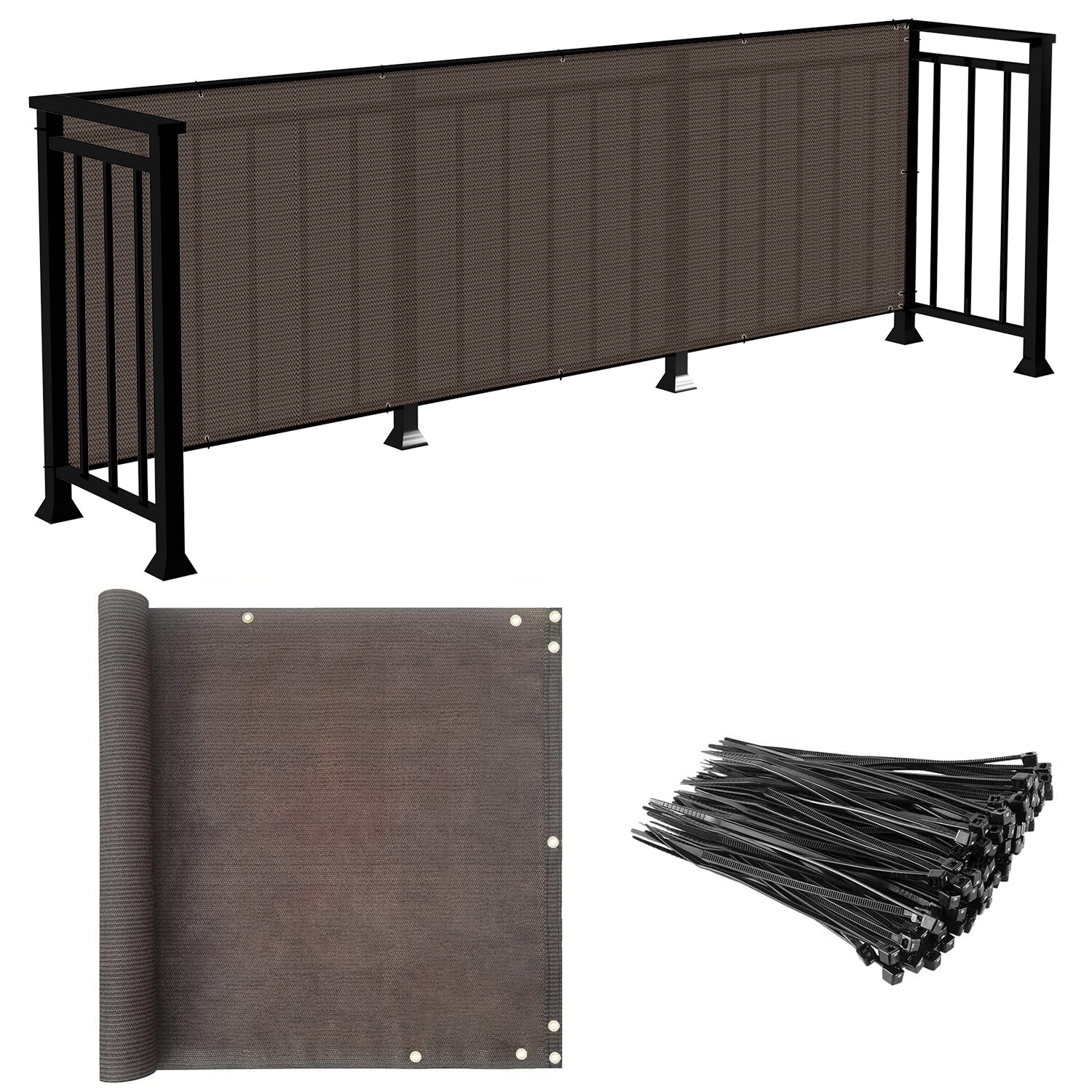 30in Brown Balcony Fence Screen Privacy Fabric Mesh Cover UV Blockage Windshield