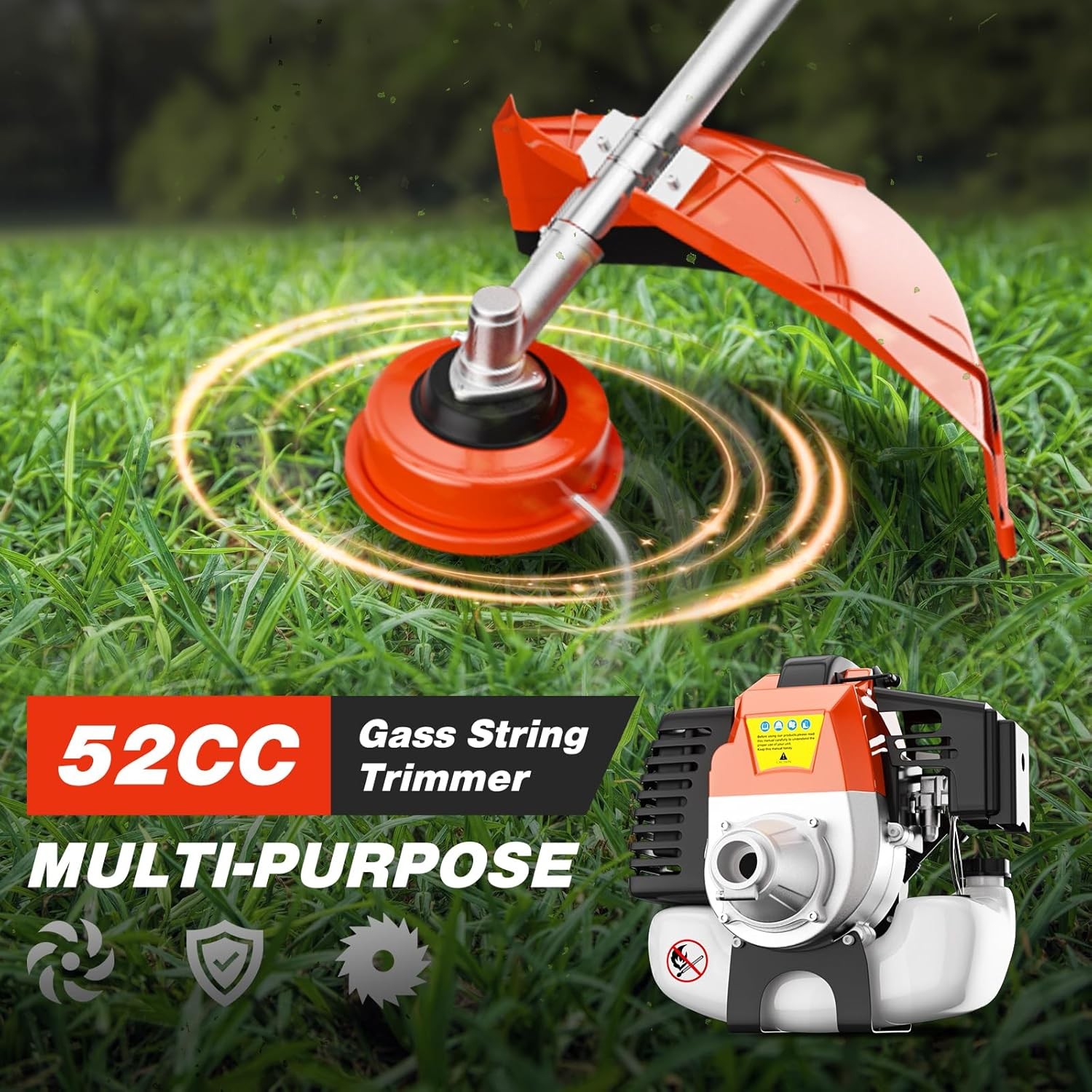 52cc 6-in-1 2-Stroke Gas Powered Weed Eater w/ Hedge Trimmer & Pole Saw Trimming
