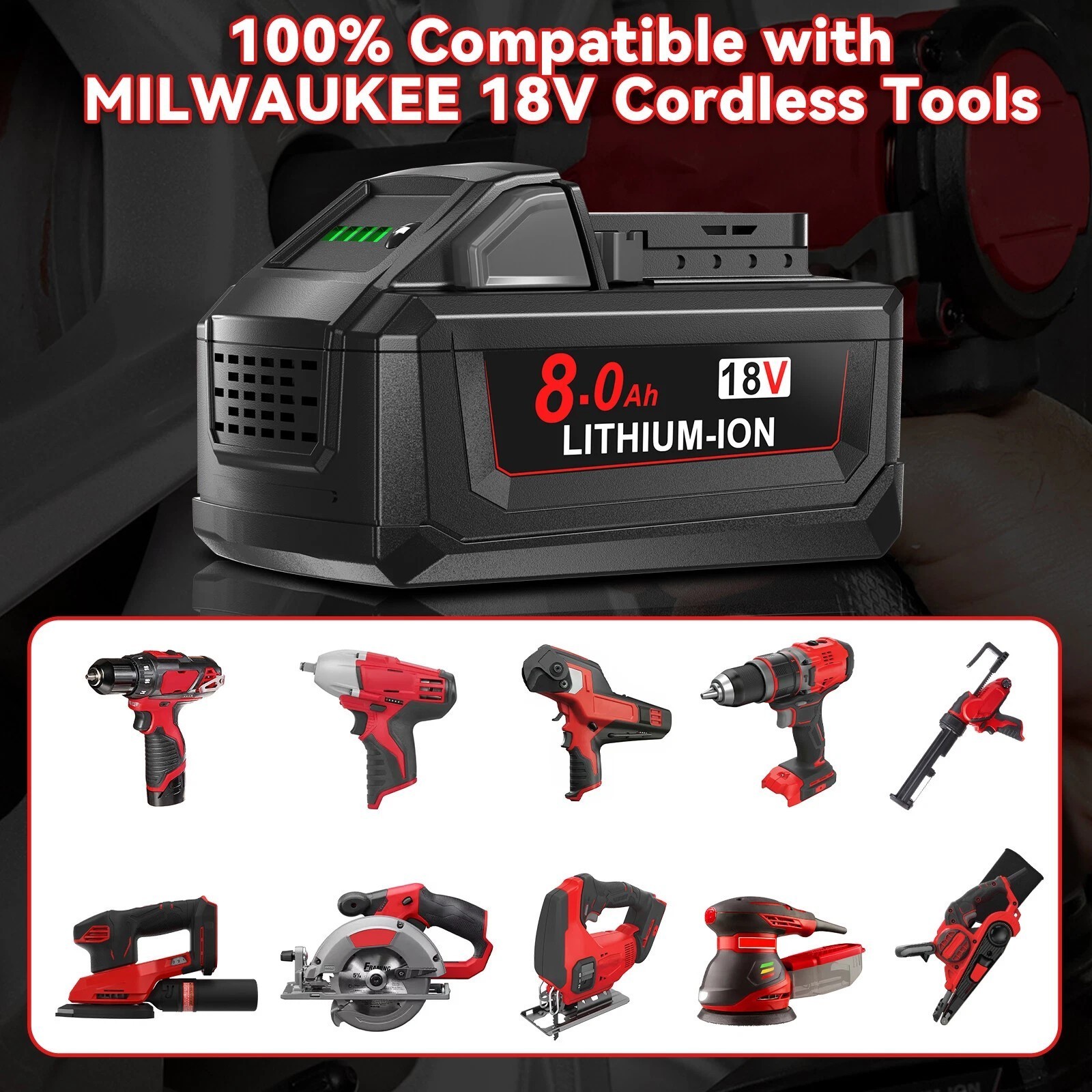 18V For Milwaukee for M18B9 8.0Ah Battery Extended Lithium 48-11-1880 Charger