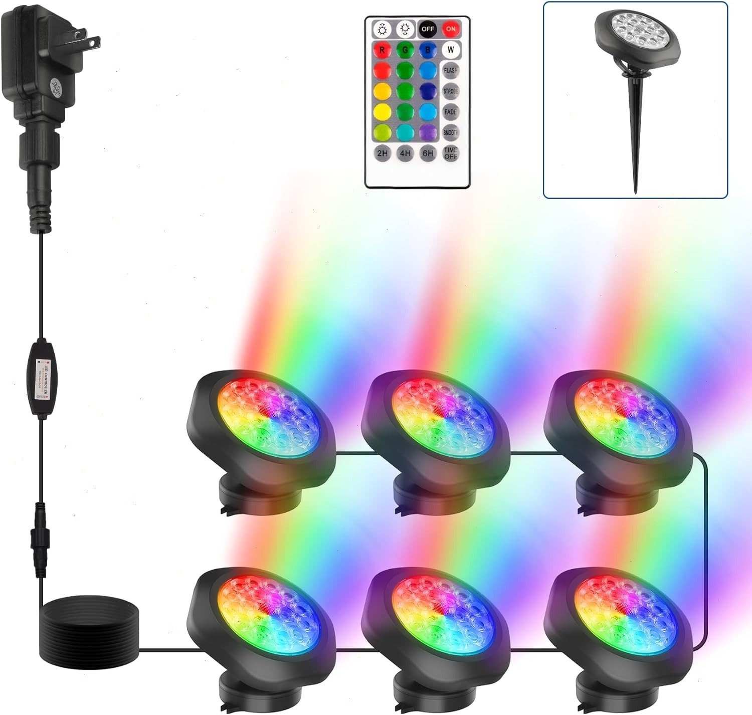 T-SUN 6 IN 1 Pond Lights Garden Fountain Lights RGB LED Pool Lights Submersible