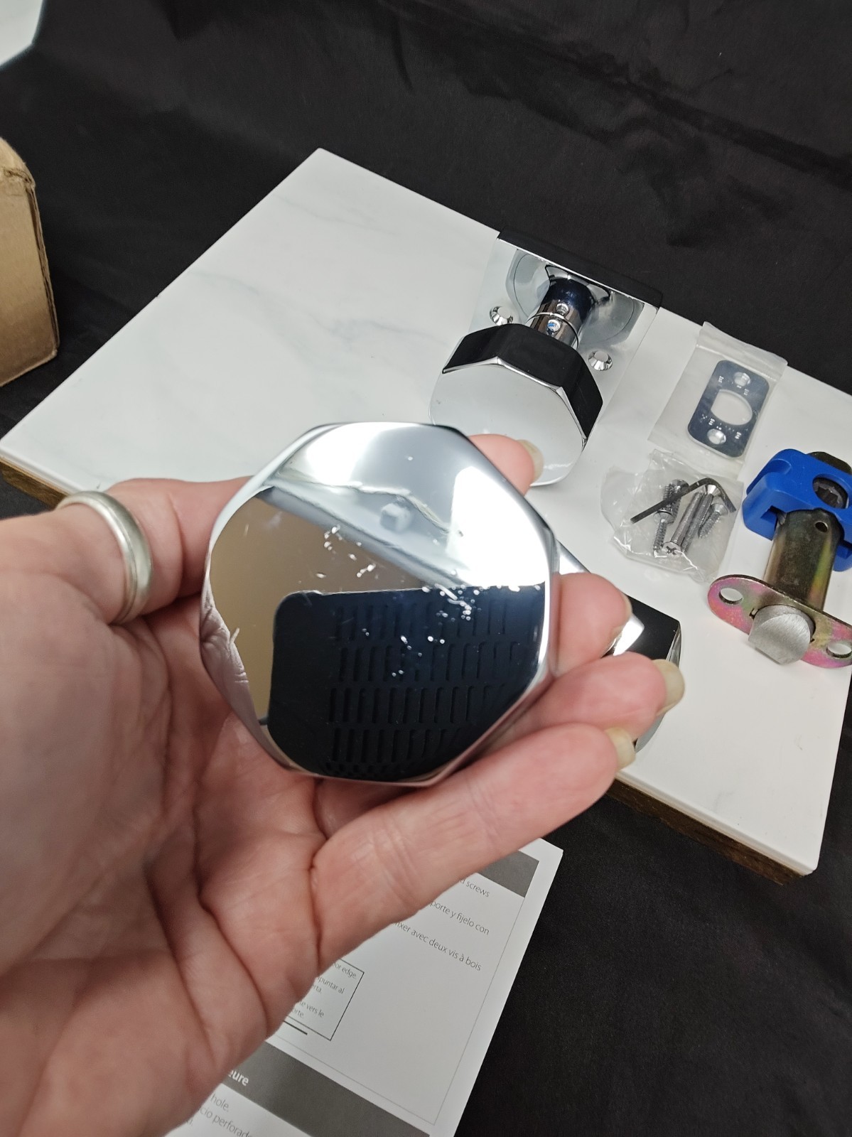 Emtek Octagon passage door knob with modern square rosette Polished Chrome