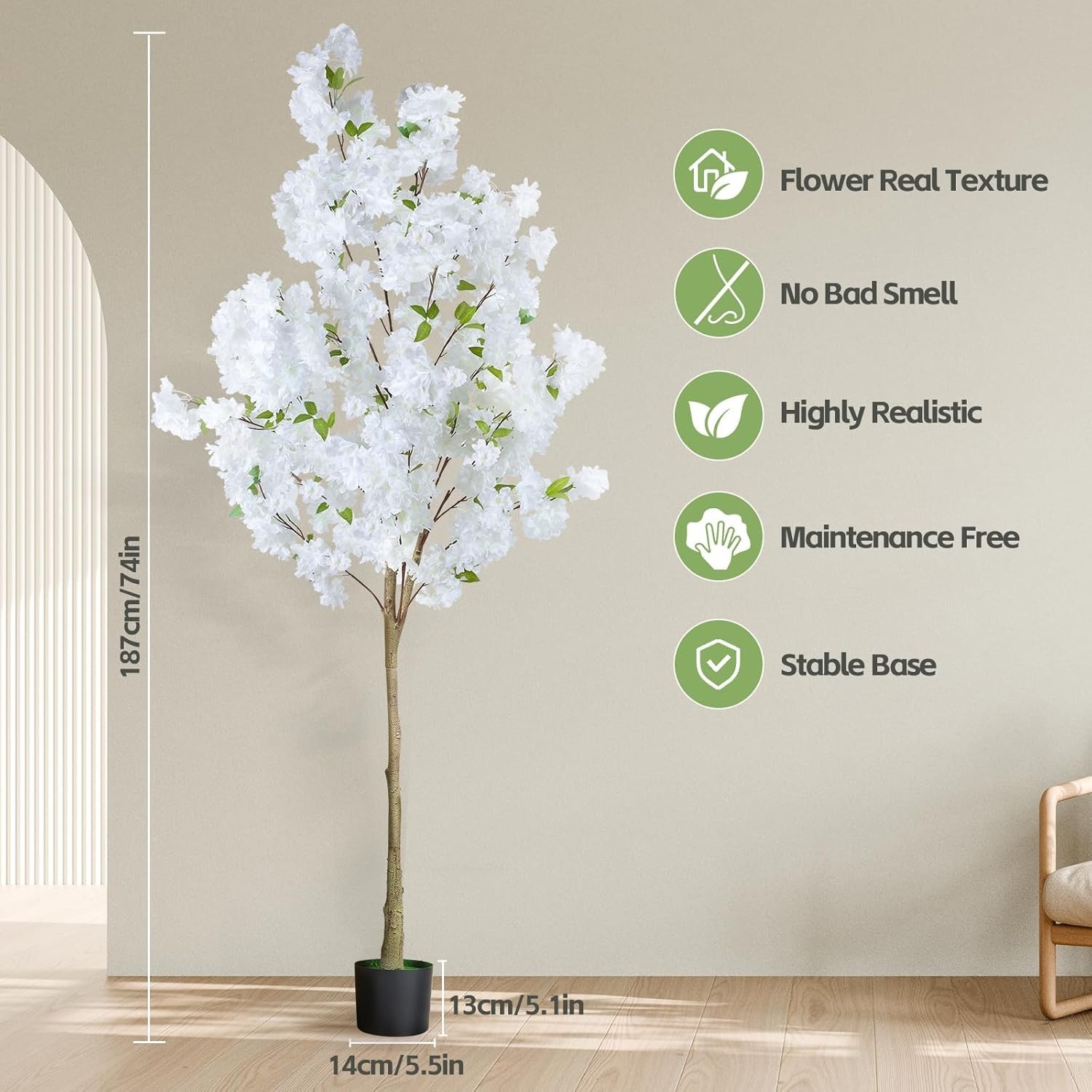 6FT Artificial Cherry Blossom Tree, Realistic Fake Cherry Blossom Tree in Pot…