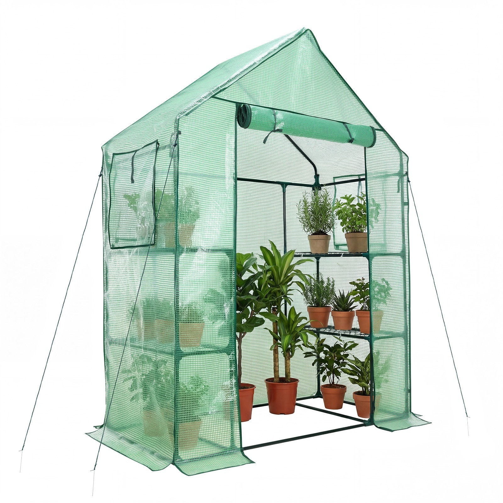 Portable Mini Walk-in Greenhouse 3 Tiers 6 Shelves Outdoor Green House PE Cover