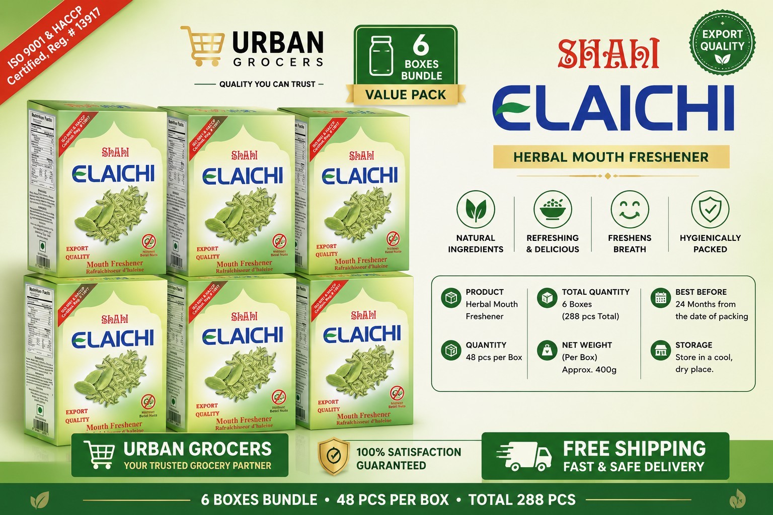 Shahi Elaichi 6 Box 288 Packets (48 Pcs Jumbo Box) | Premium Quality | Exp 2028