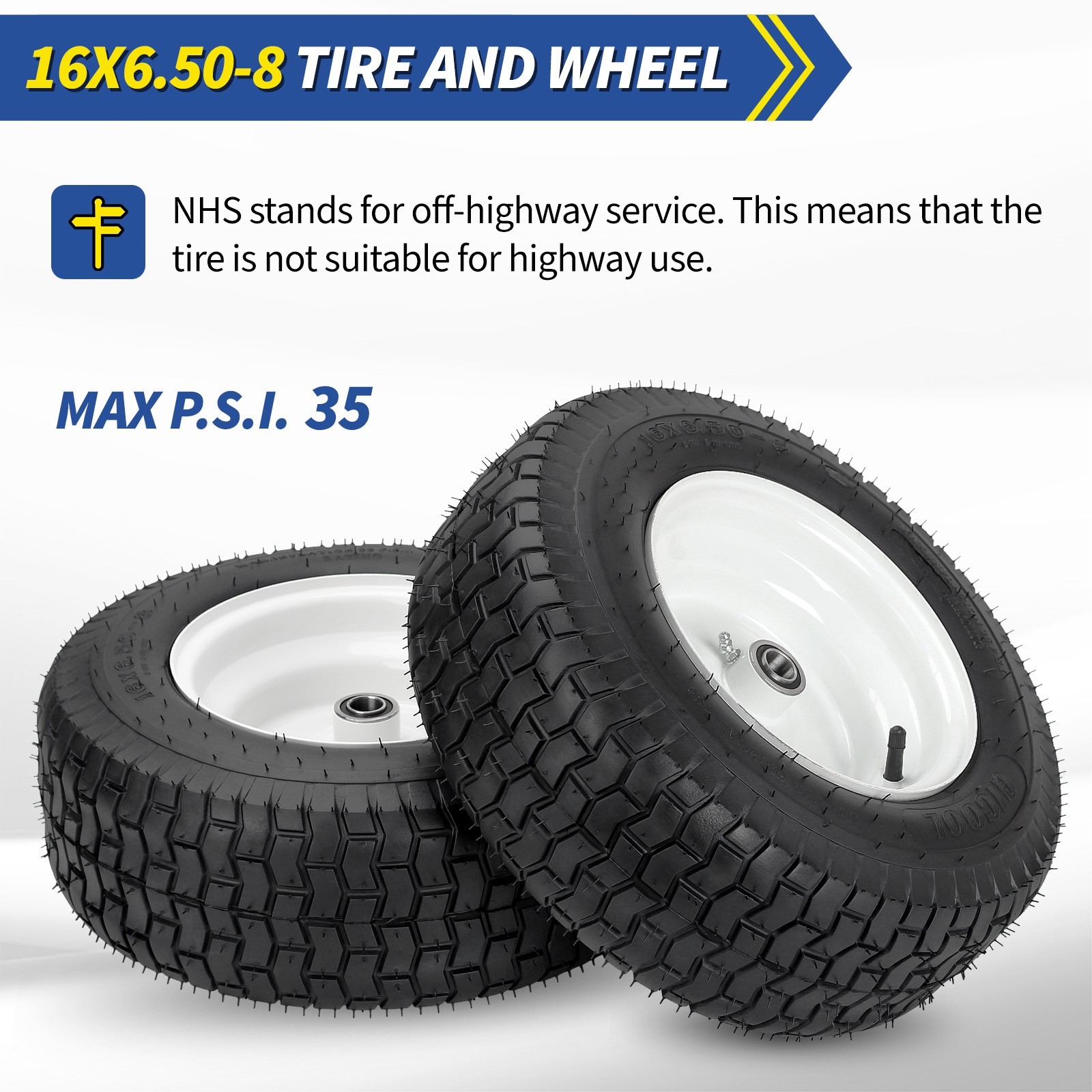 2-Set 16 x 6.50-8 Garden Tractor Riding Lawn Mower Rubber Pneumatic Tire & Wheel