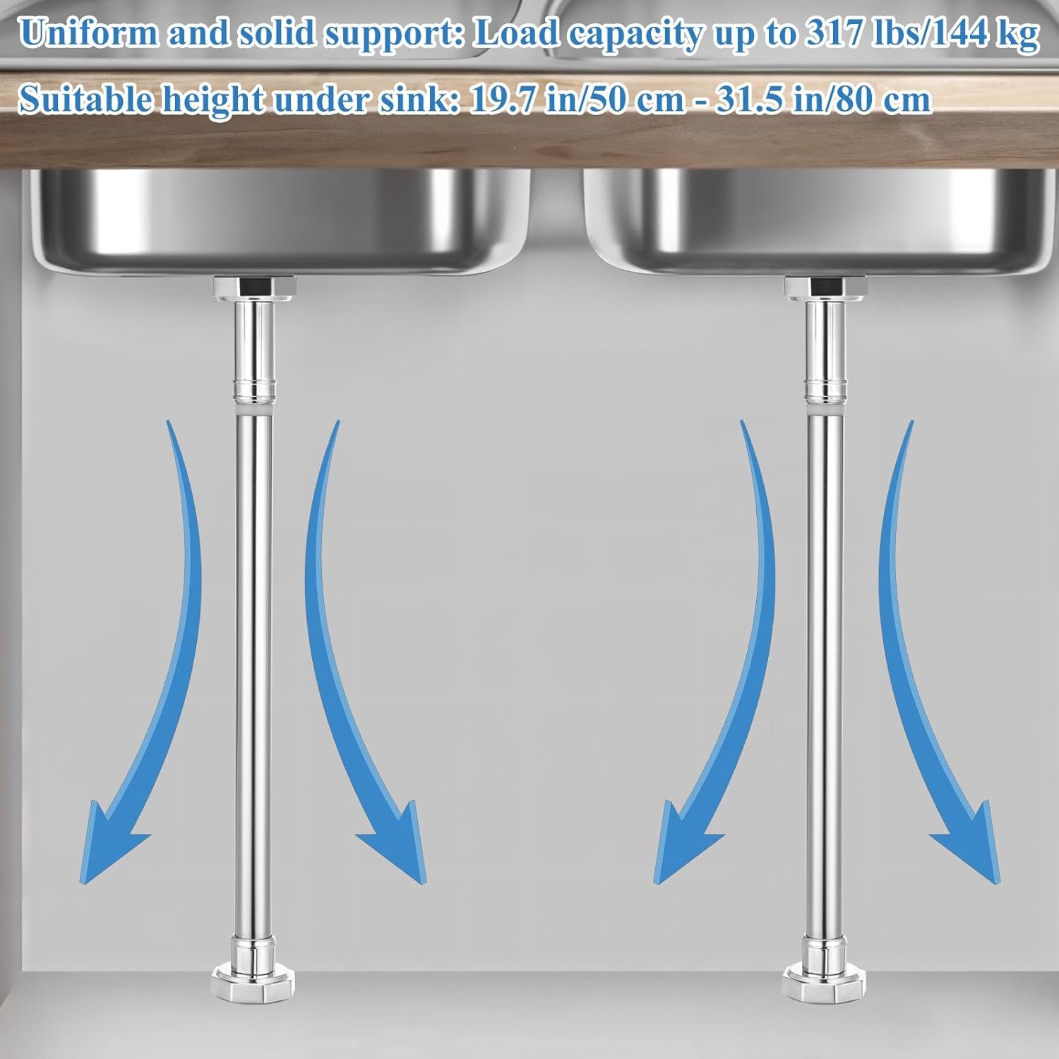 Adjustable Undermount Sink Brackets – 2 Pcs Stainless Steel Sink Support Pole