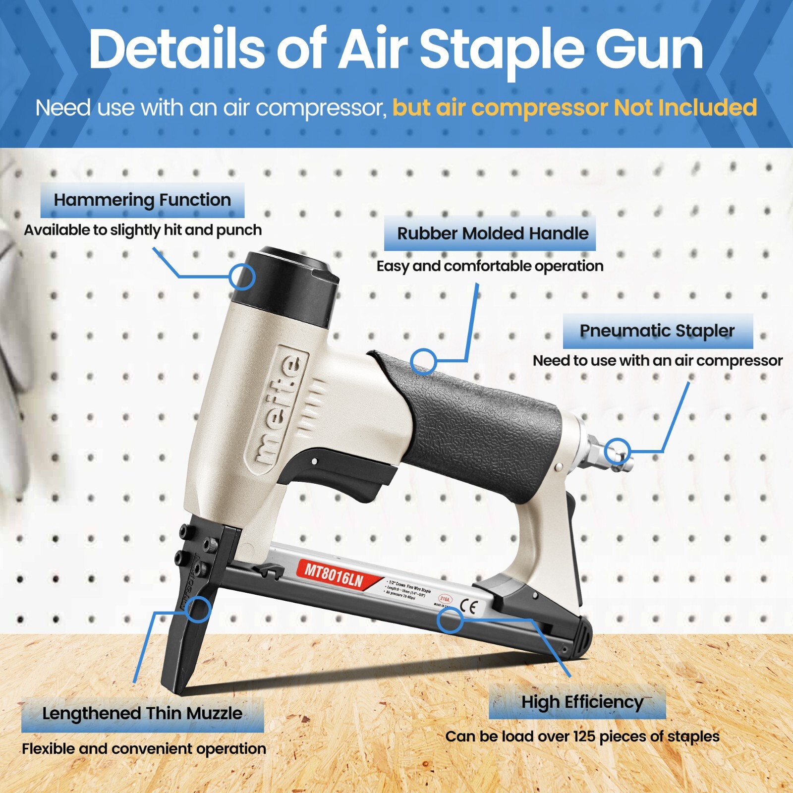 meite MT8016LN 21Ga 1/2″ Crown Fine Wire Stapler Long Muzzle With 10,000 Staples
