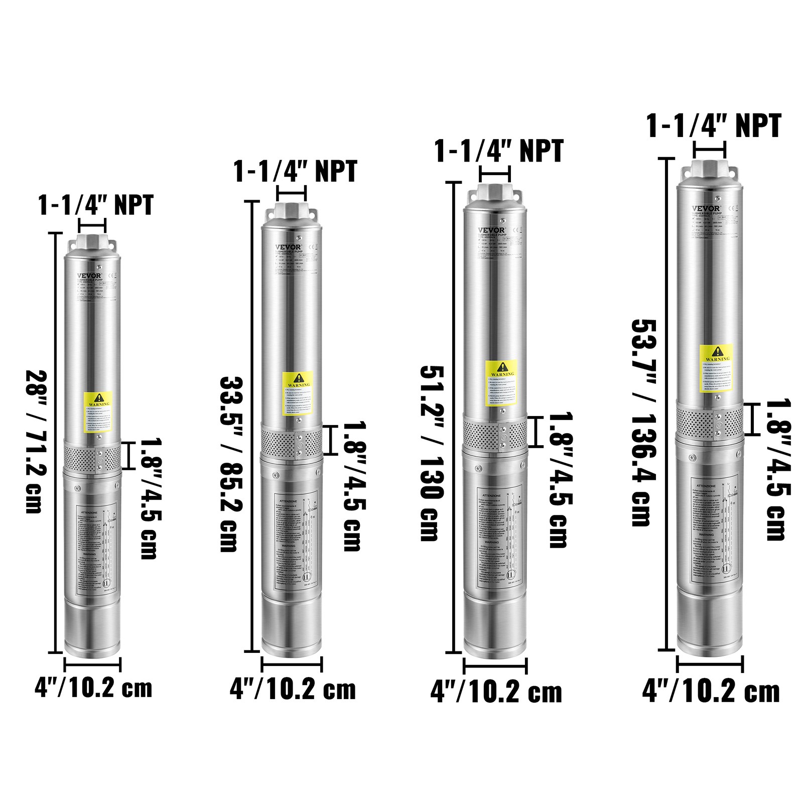 VEVOR Deep Well Submersible Pump Stainless Steel 3/0.5/1.5/2HP 230V 37GPM 640ft
