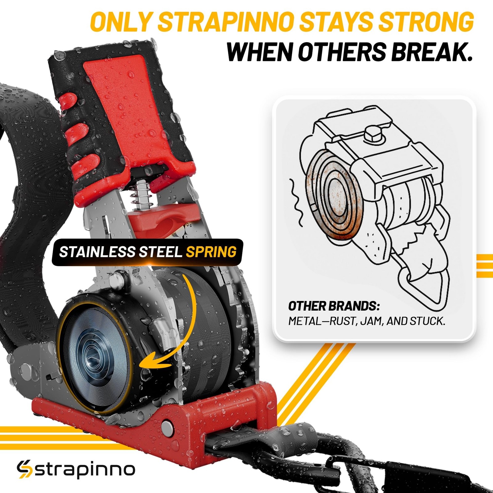 Strapinno Retractable Ratchet Straps (4-Pack), 1 in x 10 ft, 1,500LBS Break S…