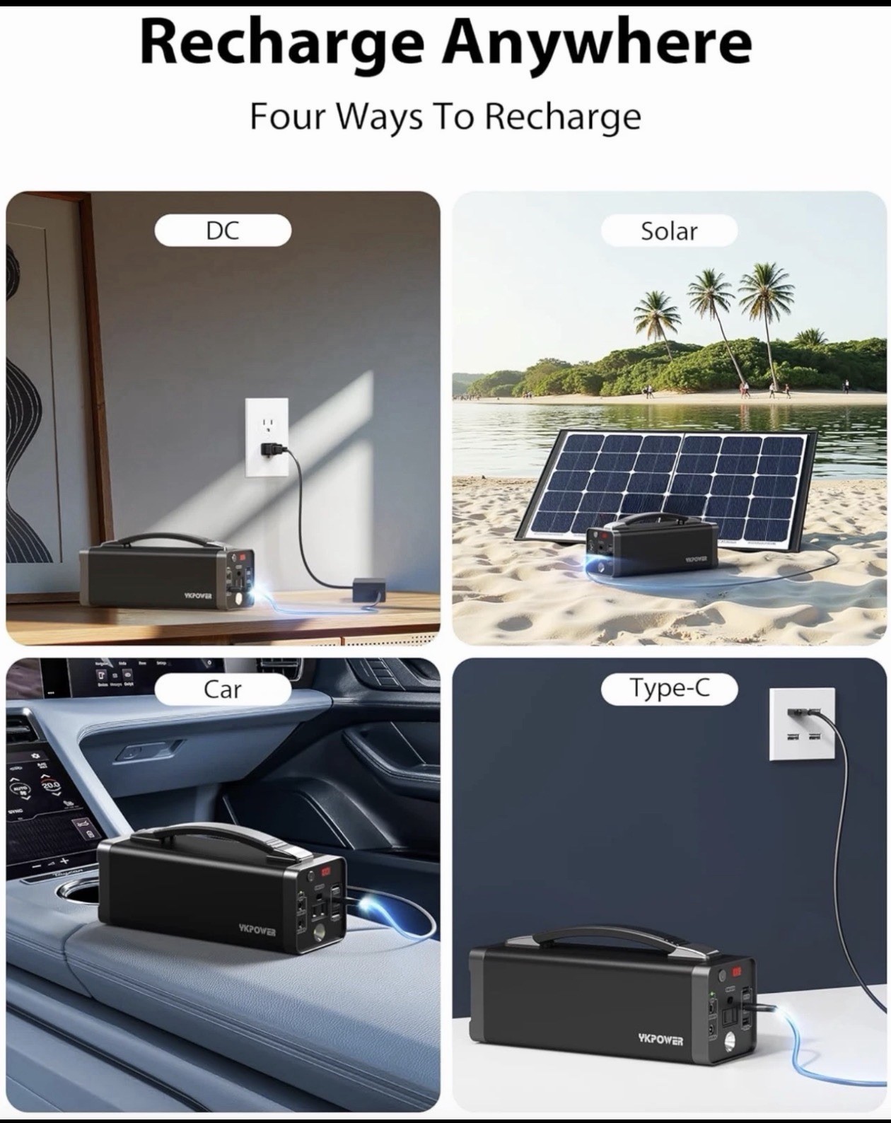 Portable PowerStation 150W, 133.2Wh/36000mAh Fast Charging with 5 Outputs AC Opt