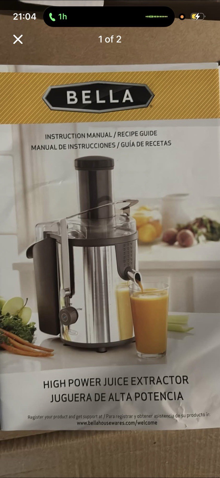 Bella High Power Juice Extractor Centrifugal Juicer 2-Speed, Large Tube, SS