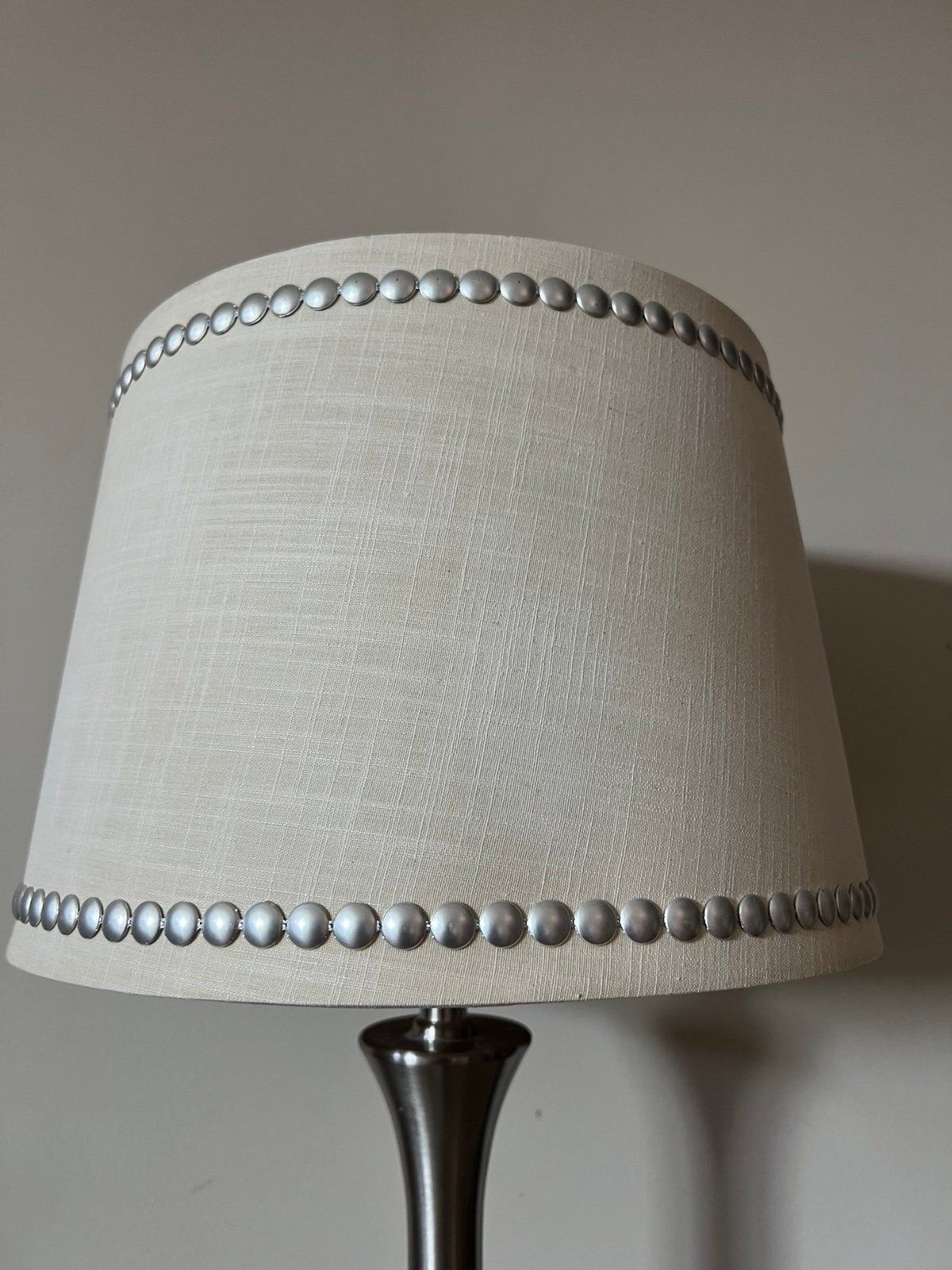 Allen + Roth Silver Slender Base Table Lamp Cream Light Shade w/Silver Studs