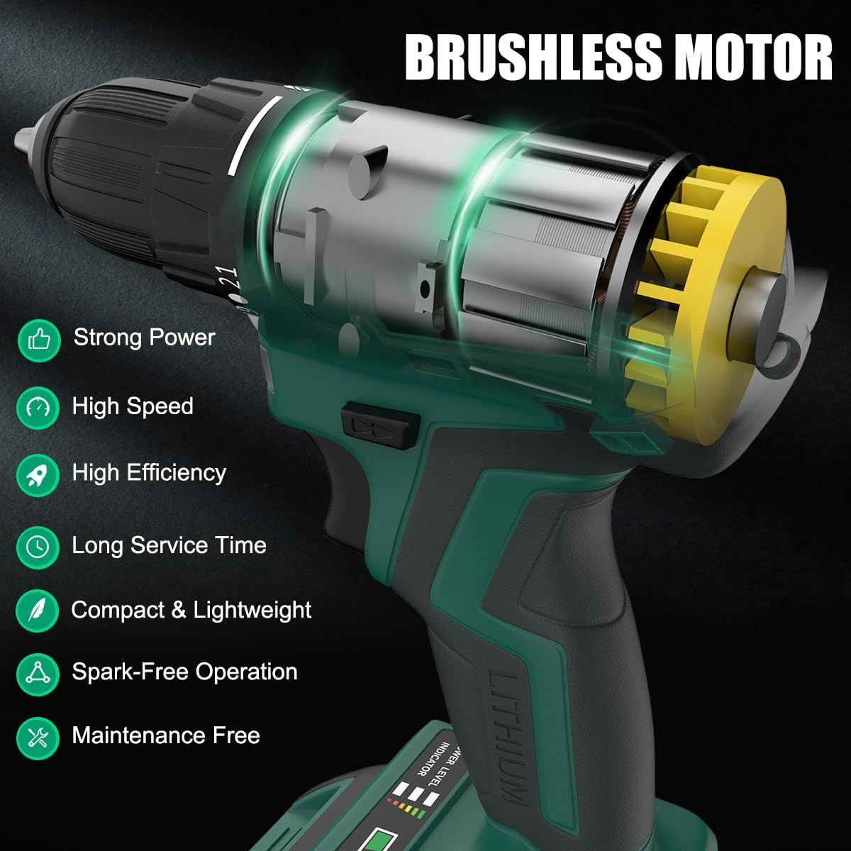 20V Cordless Brushless Power Drill Set with 2 Batteries and Charger, Tool Bag