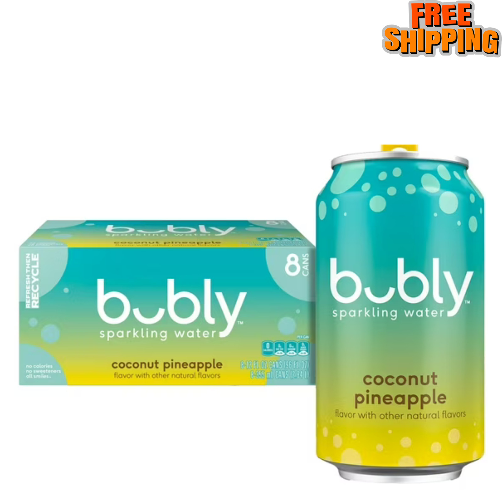 Bubly Summer Coconut Pineapple Sparkling Water, 12 fl oz, 8 Pack Cans-free ship