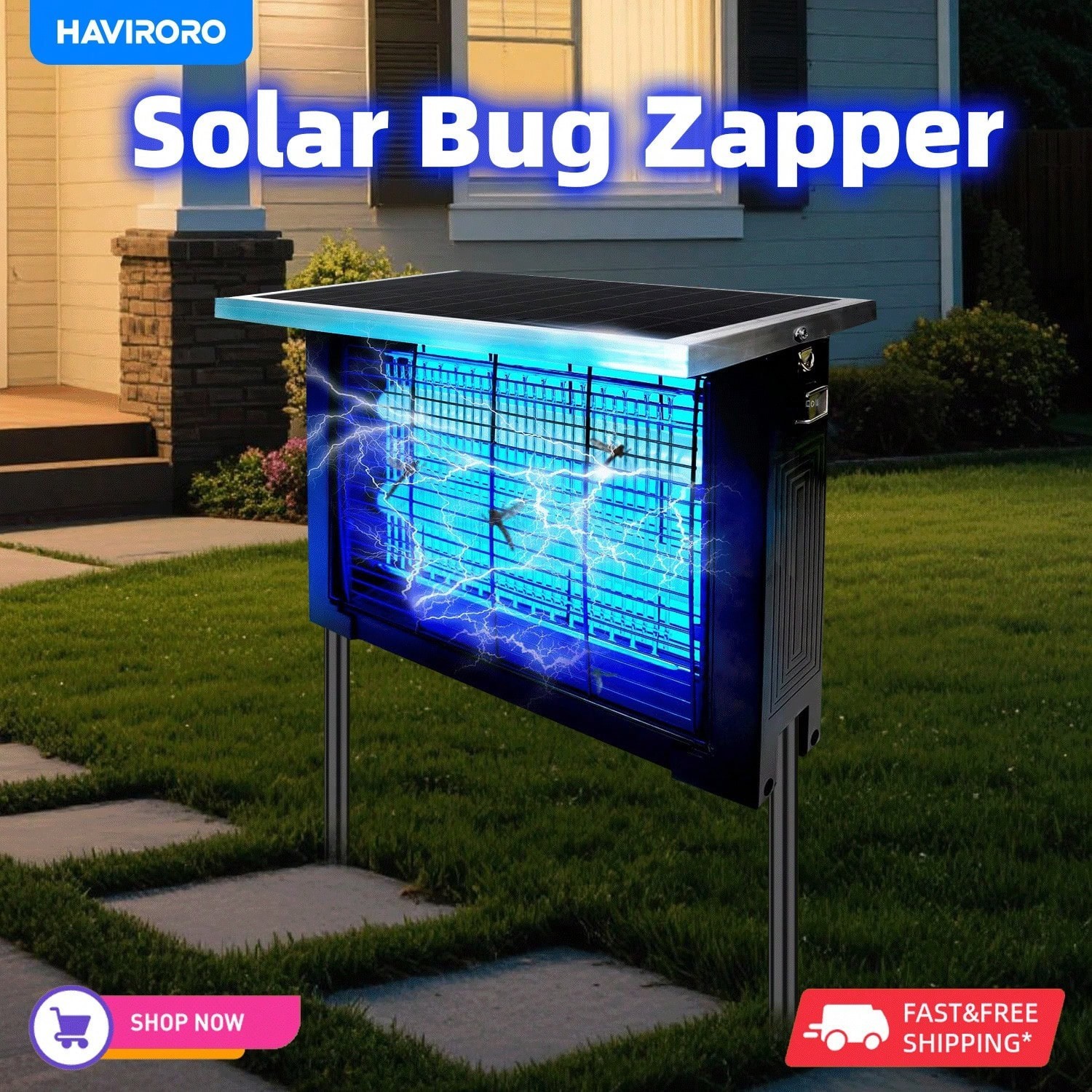 Solar Bug Zapper Outdoor 2000 Sq Ft Rechargeable Mosquito Fly Killer Lamp
