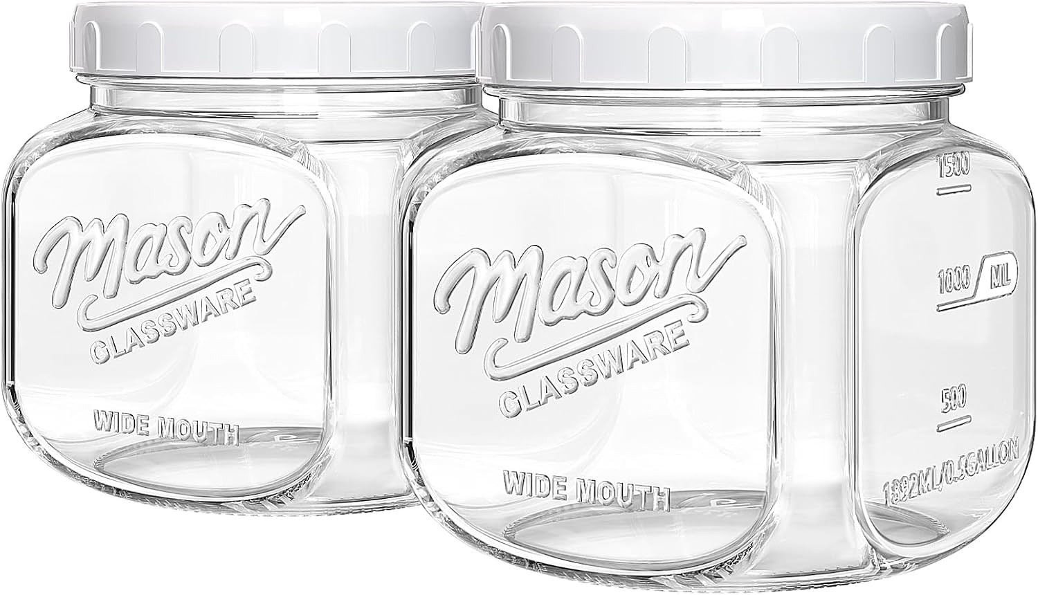 Glass Cookie Jar with Airtight Lid, 2 Pack 64 Oz Canning Jars | Half Gallon Maso