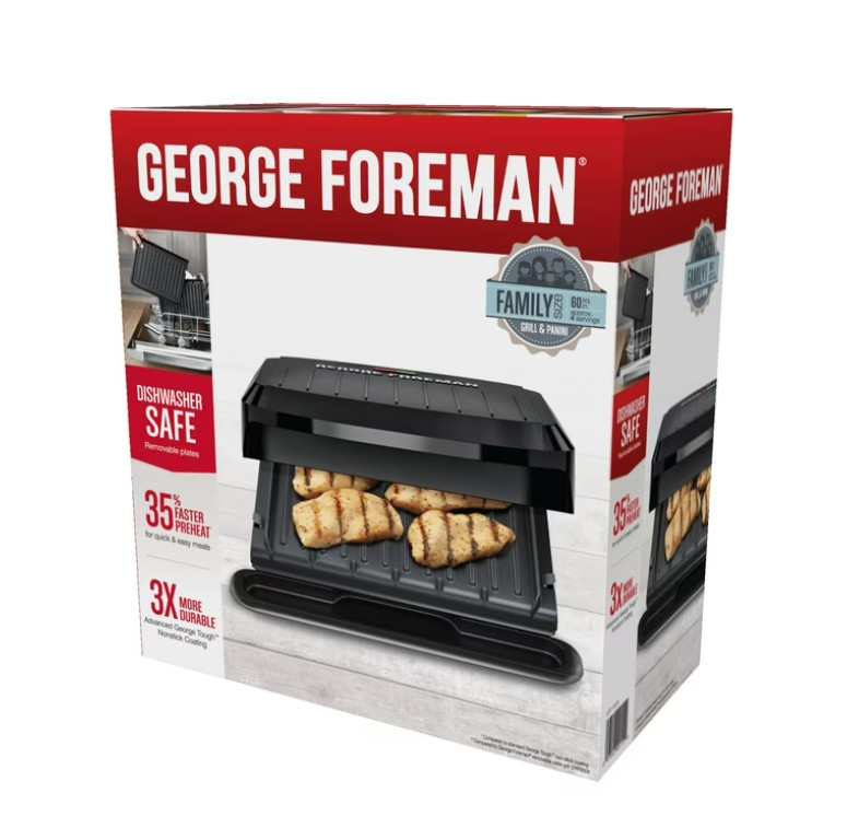 George Foreman 4‑Serving Electric Grill & Panini Press, Easy‑Clean Removable Dis