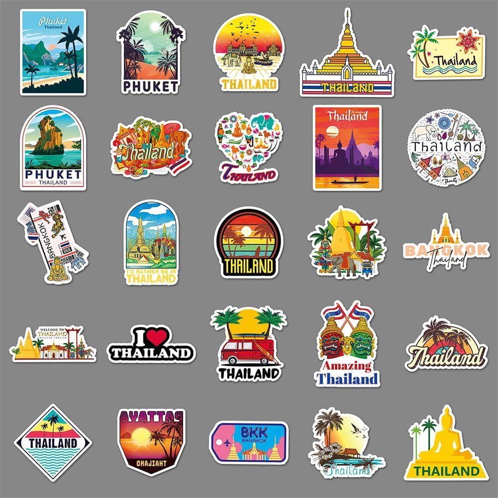 50Pcs Thailand Travel Stickers|Sawatdee Ka Waterproof Vinyl Decals for Water Bot