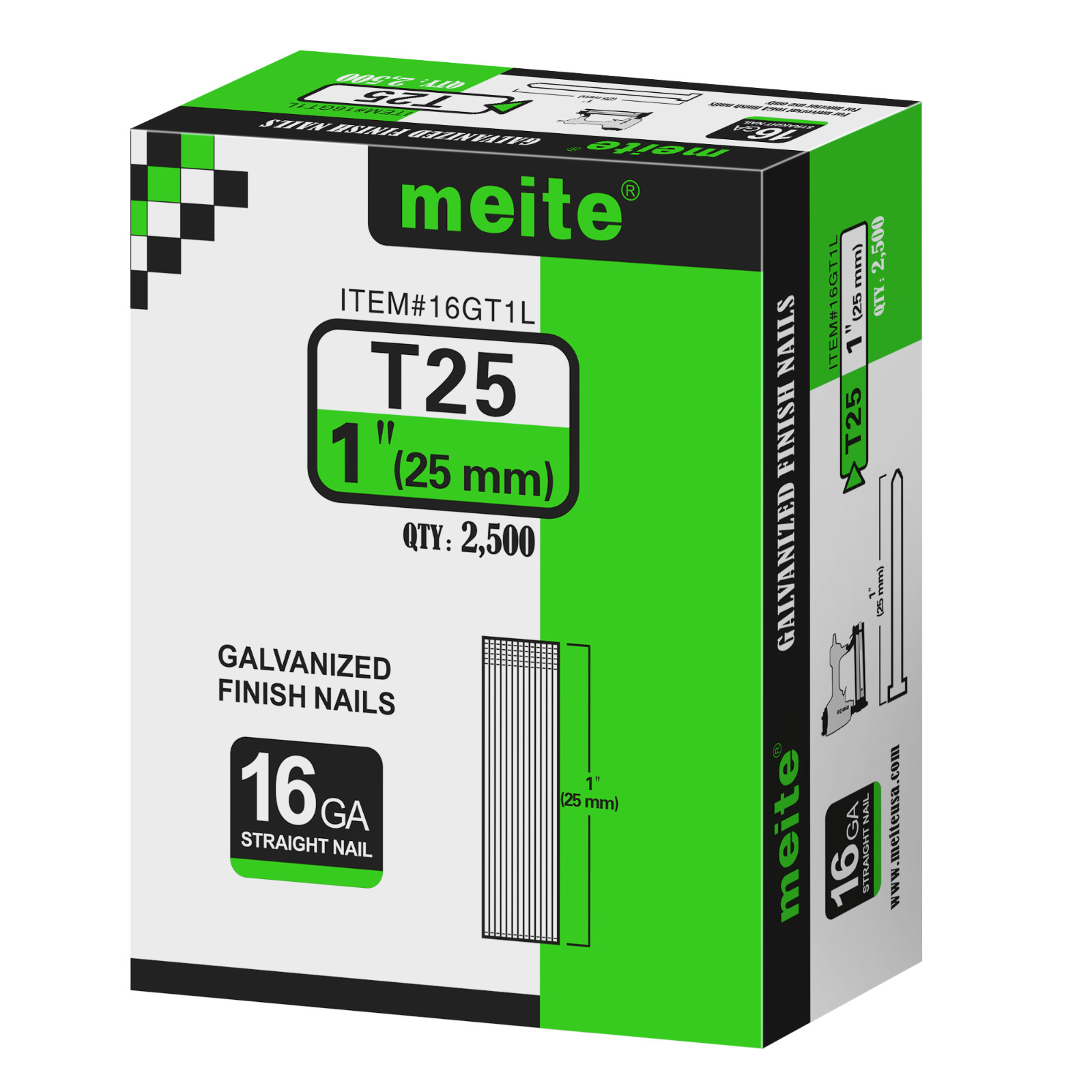 meite 16 Gauge 1-Inch Galvanized Straight Finish Nail Brad Nails