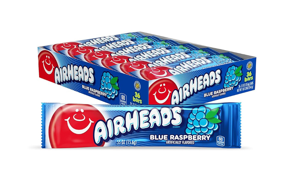 Airheads Candy, Blue Raspberry Flavor, 0.55 oz 36 Bar