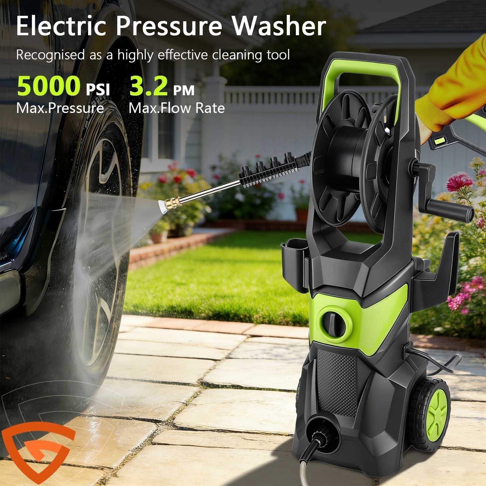 Electric High Pressure Washer 5000PSI 3.2GPM Power Washer With Hose Reel Portabl