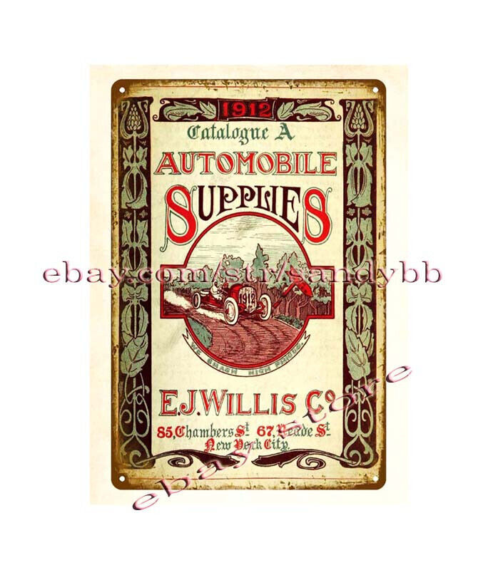 1912 E. J. Willis Co. Automobile Supplies new york city metal tin sign