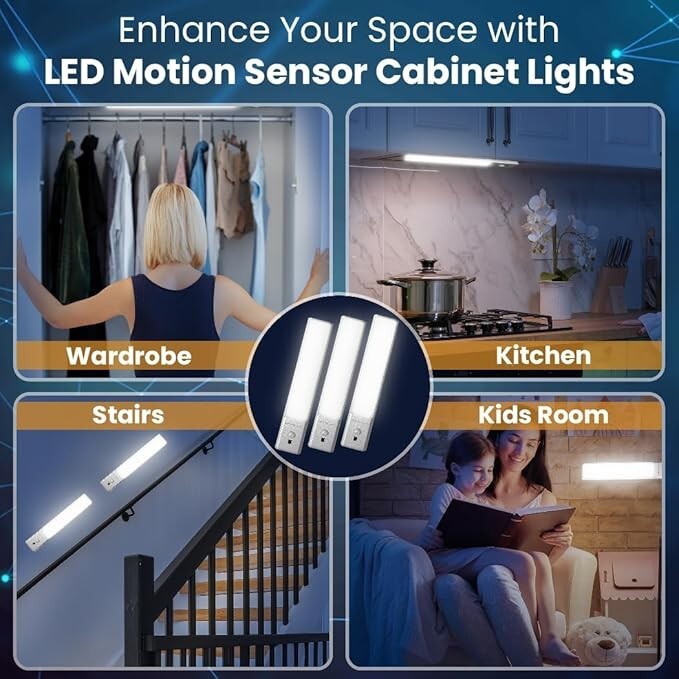VYANLIGHT Wireless LED Cabinet Light – Motion Sensor, Hand Wave, Rechargeable