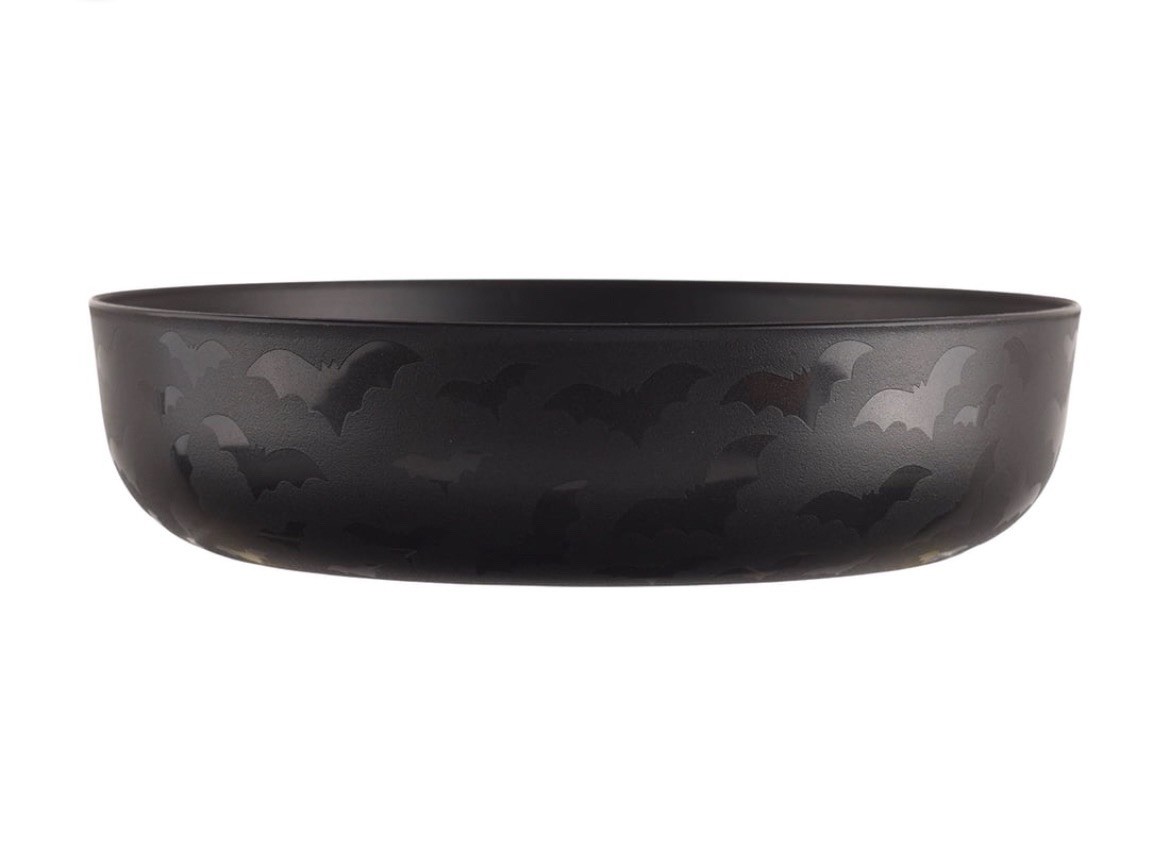 Set of 4 | MAINSTAYS Halloween Bats Etched Plastic Dinner Bowls 42oz • Black