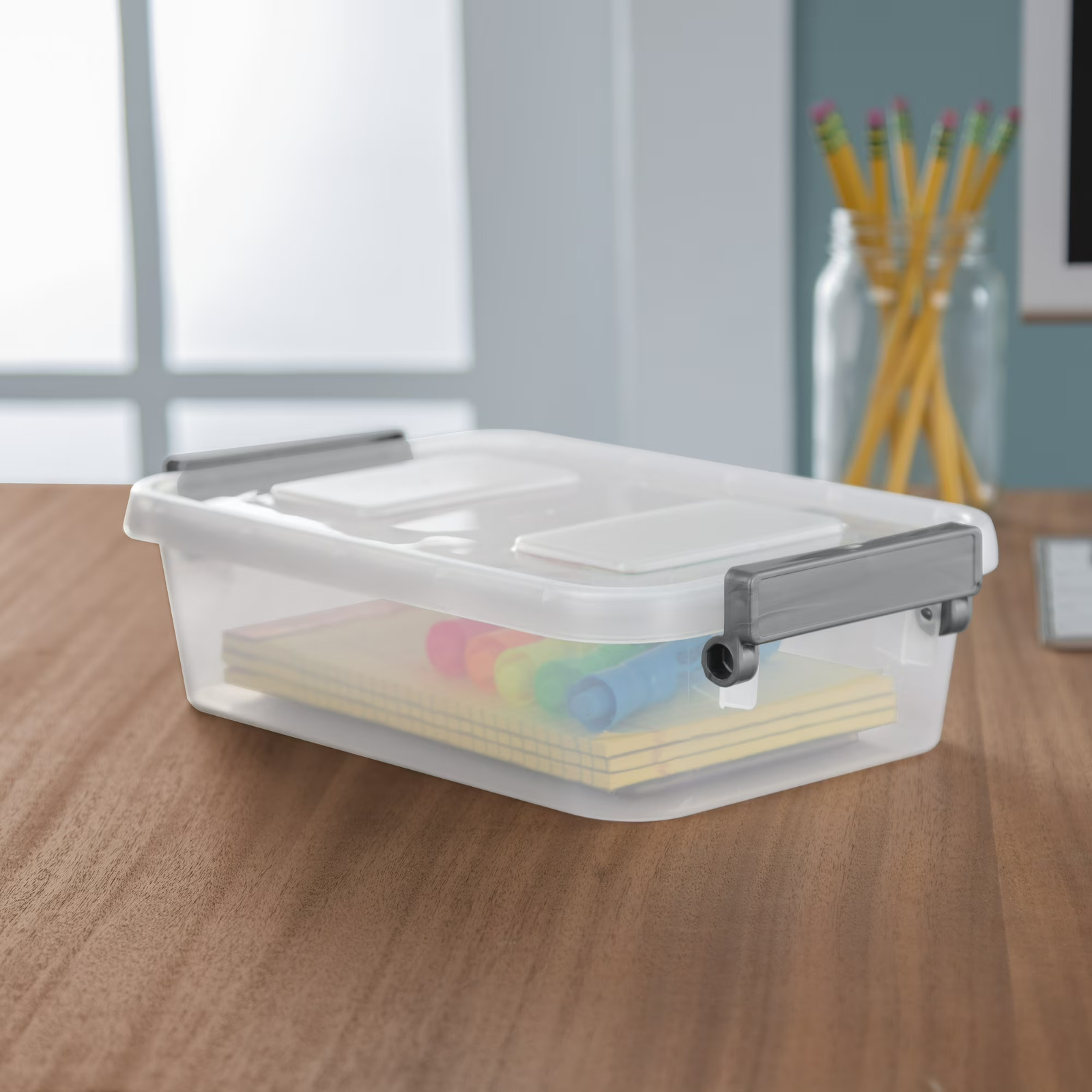2 Pack Sterilite 2.7 Qt Modular Locking Storage Box Clear Gray Container