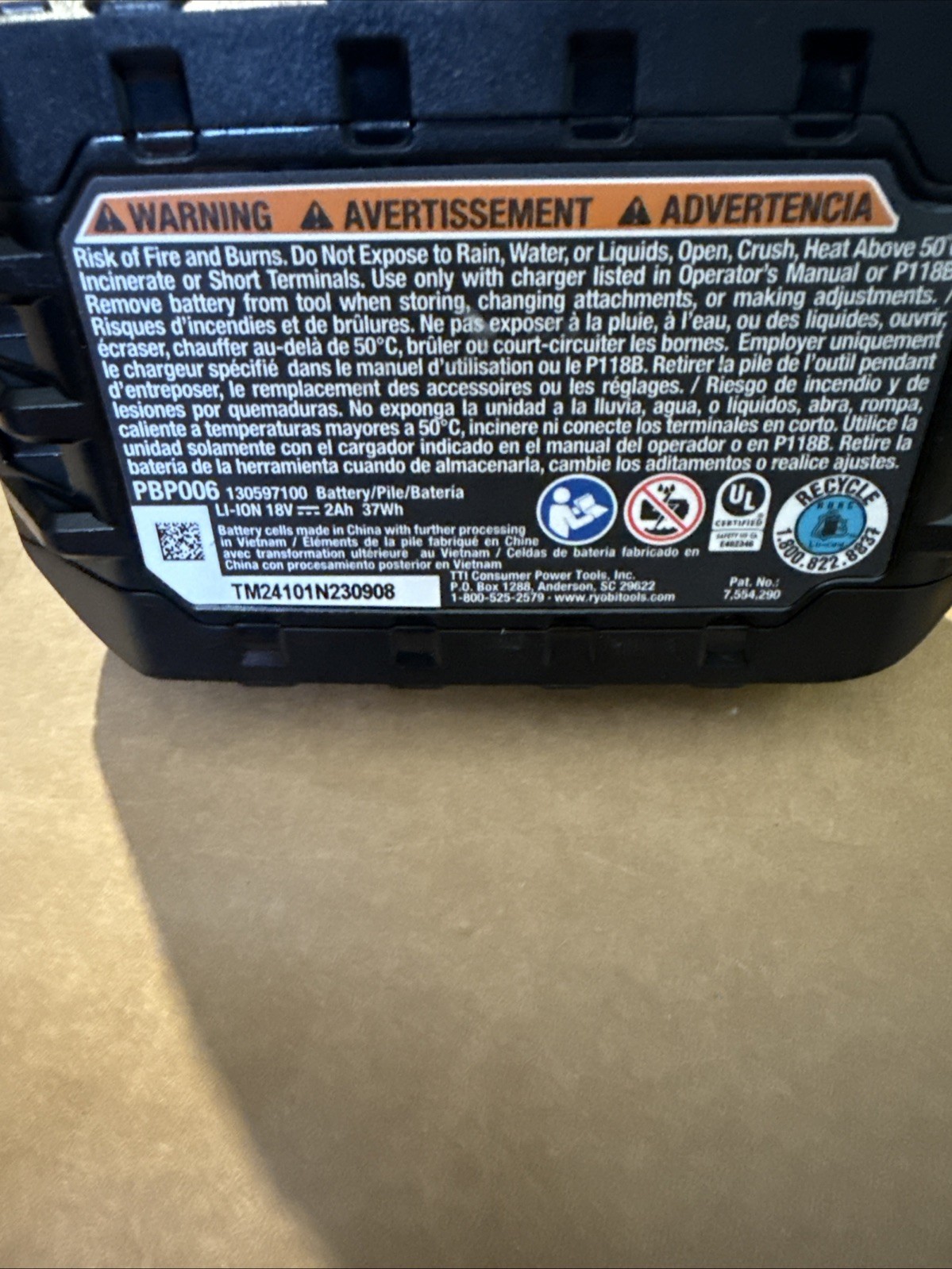 Ryobi ONE+ 18V Lithium-Ion 2Ah Battery PBP006 with PCG002 Charger