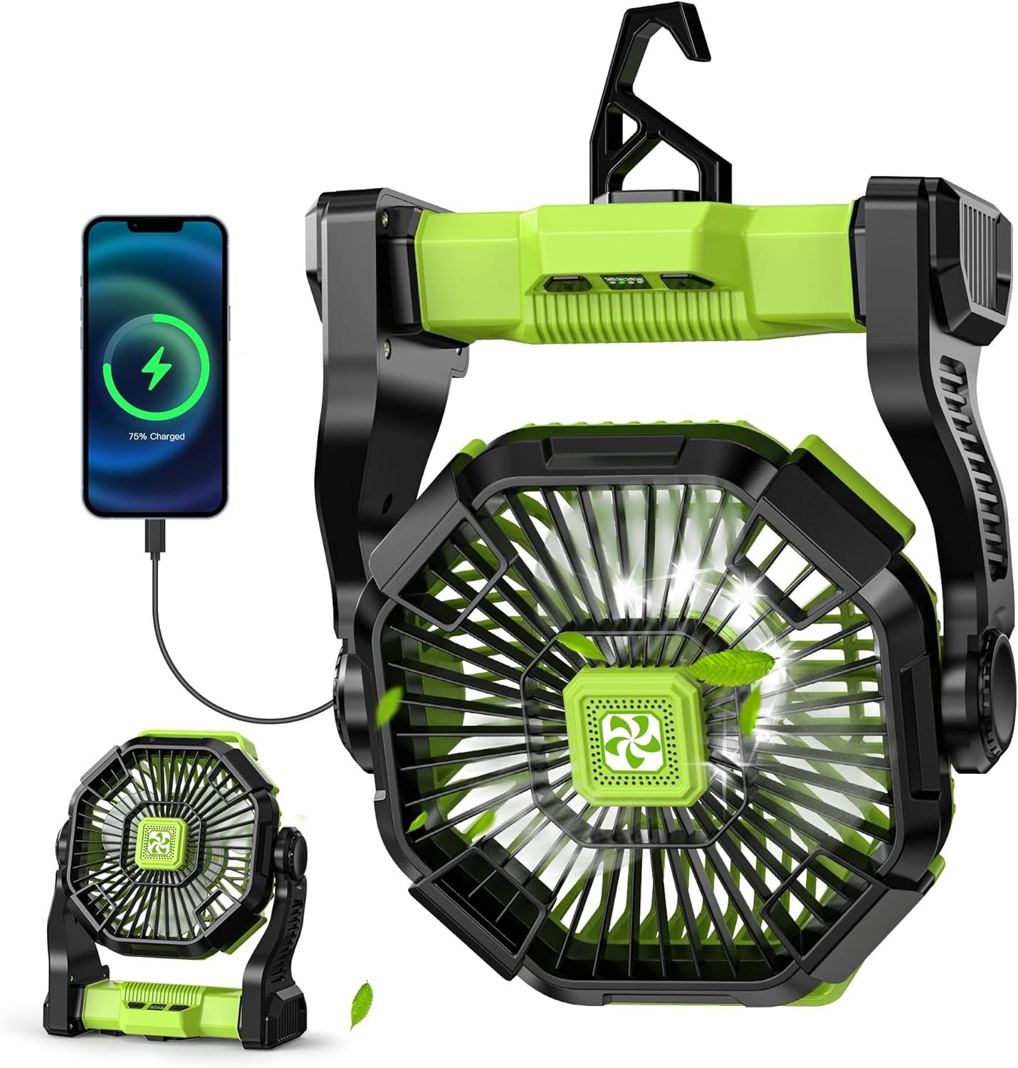 Camping Fan with LED Lantern USB Rechargeable Battery Powered Tent Fan Portable