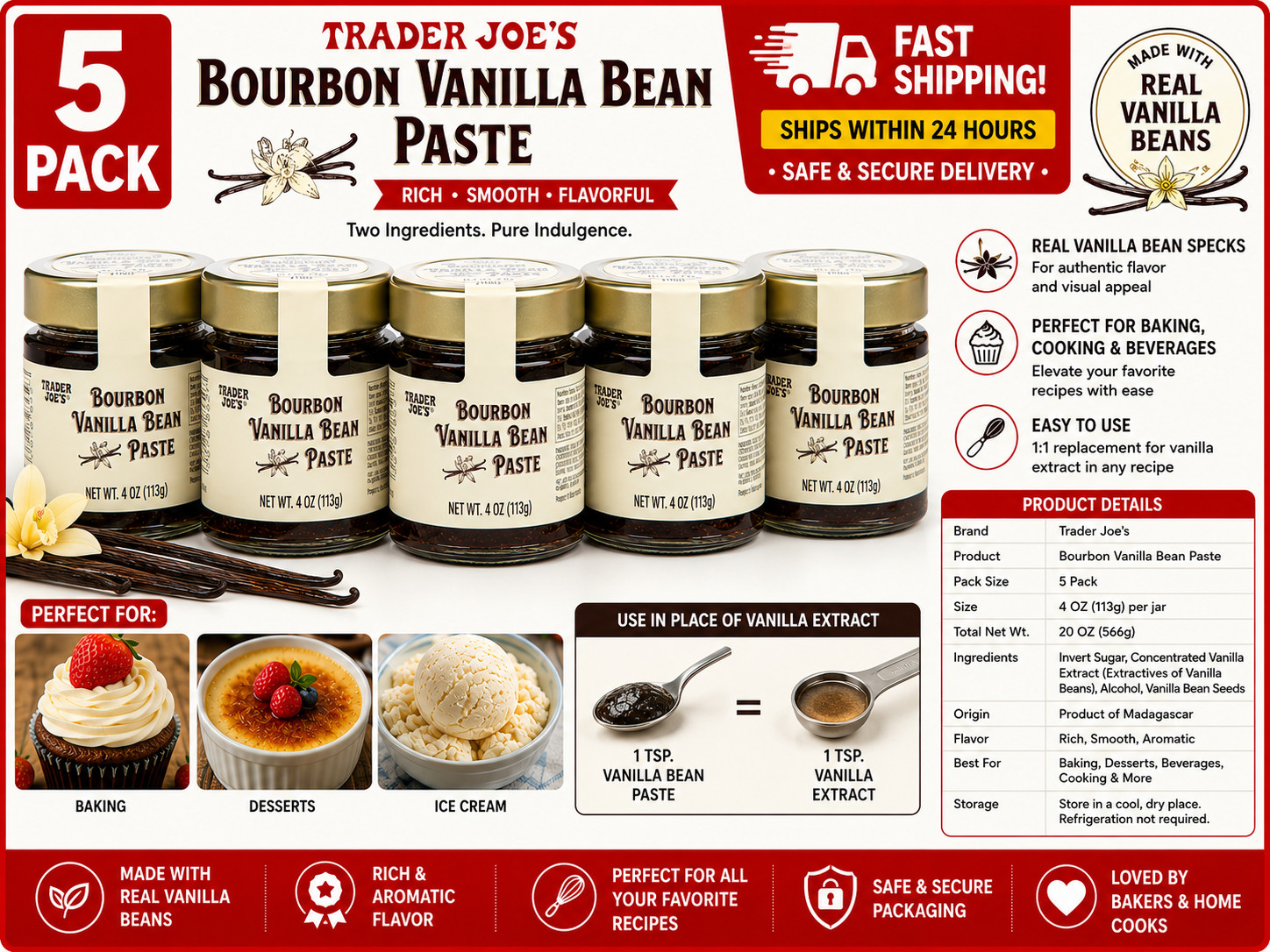 5-Pack Trader Joe’s Bourbon Vanilla Bean Paste