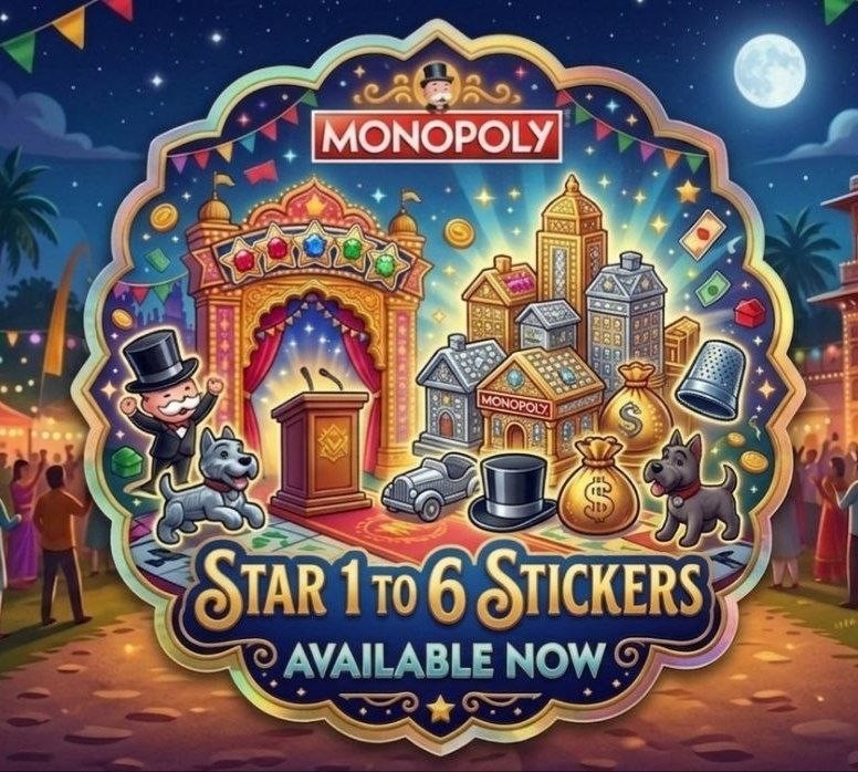 Monopoly Sticker Go 1⭐️ – 6 star⭐️⭐️⭐️⭐️⭐️⭐️ All Sticker Available⚡️⚡️⚡️⚡️