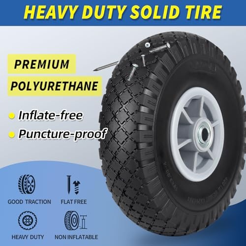 10×3.00-4 Flat Free Tire, 10″ Heavy Duty Replacement Tire and Wheel